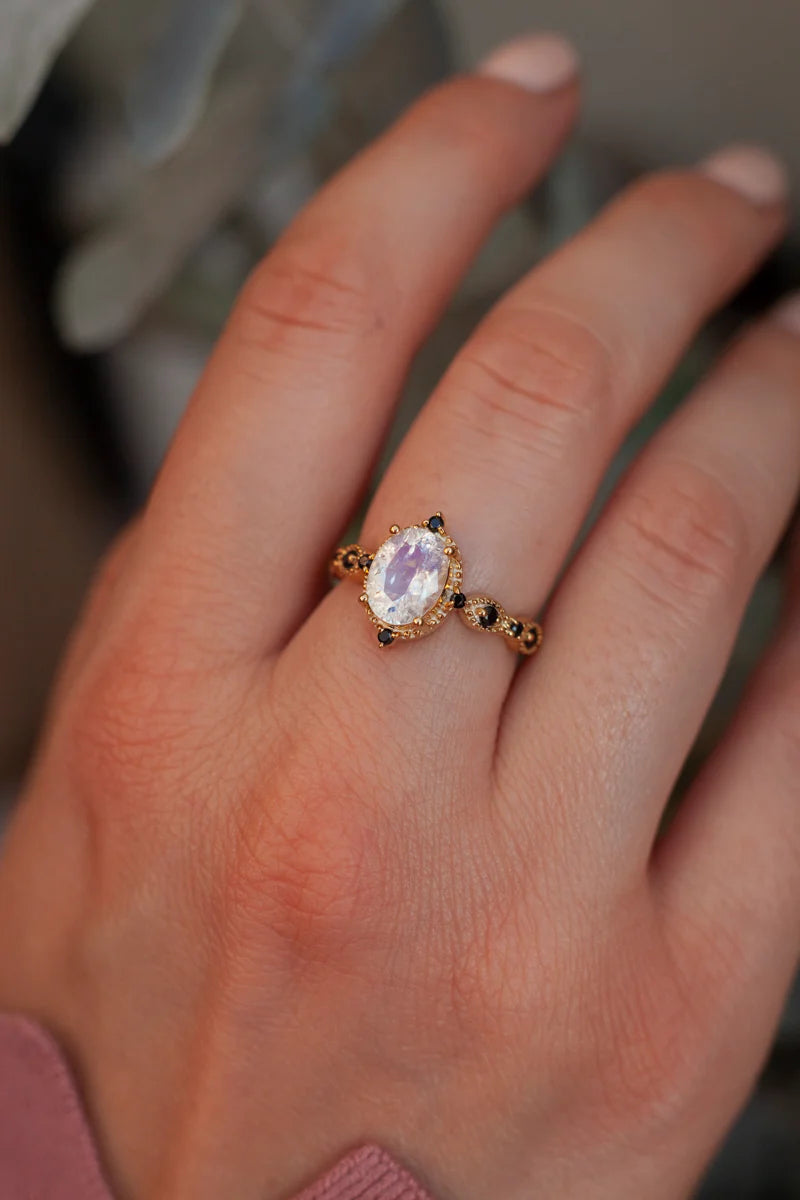 Amelia Oval Vintage Inspired Moonstone Ring