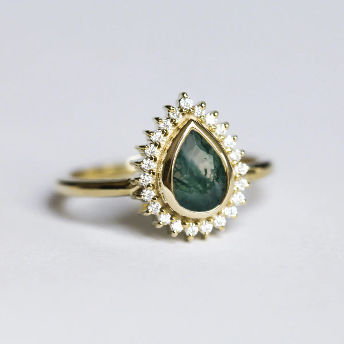 Olympia Pear Moss Agate Ring