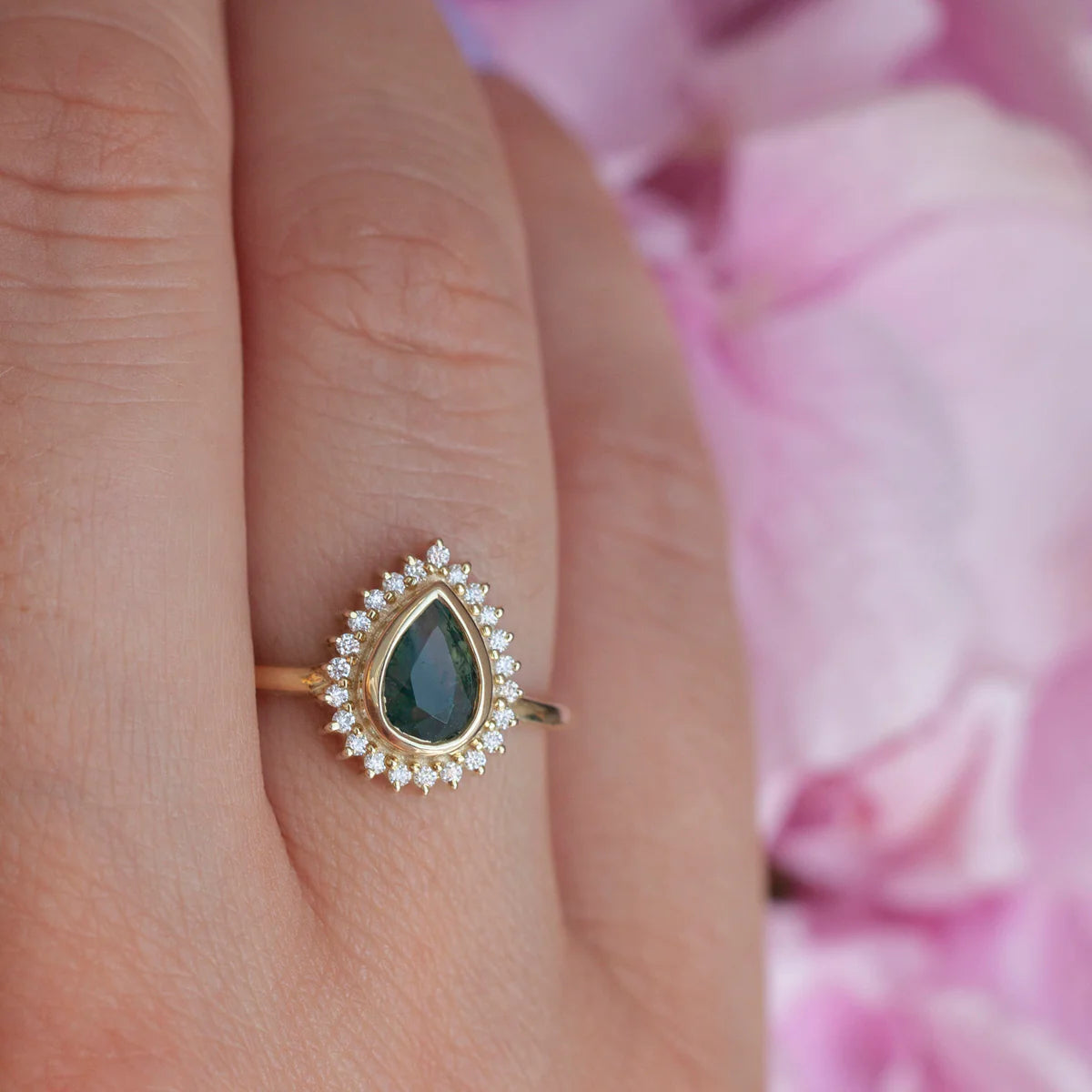 Olympia Pear Moss Agate Ring