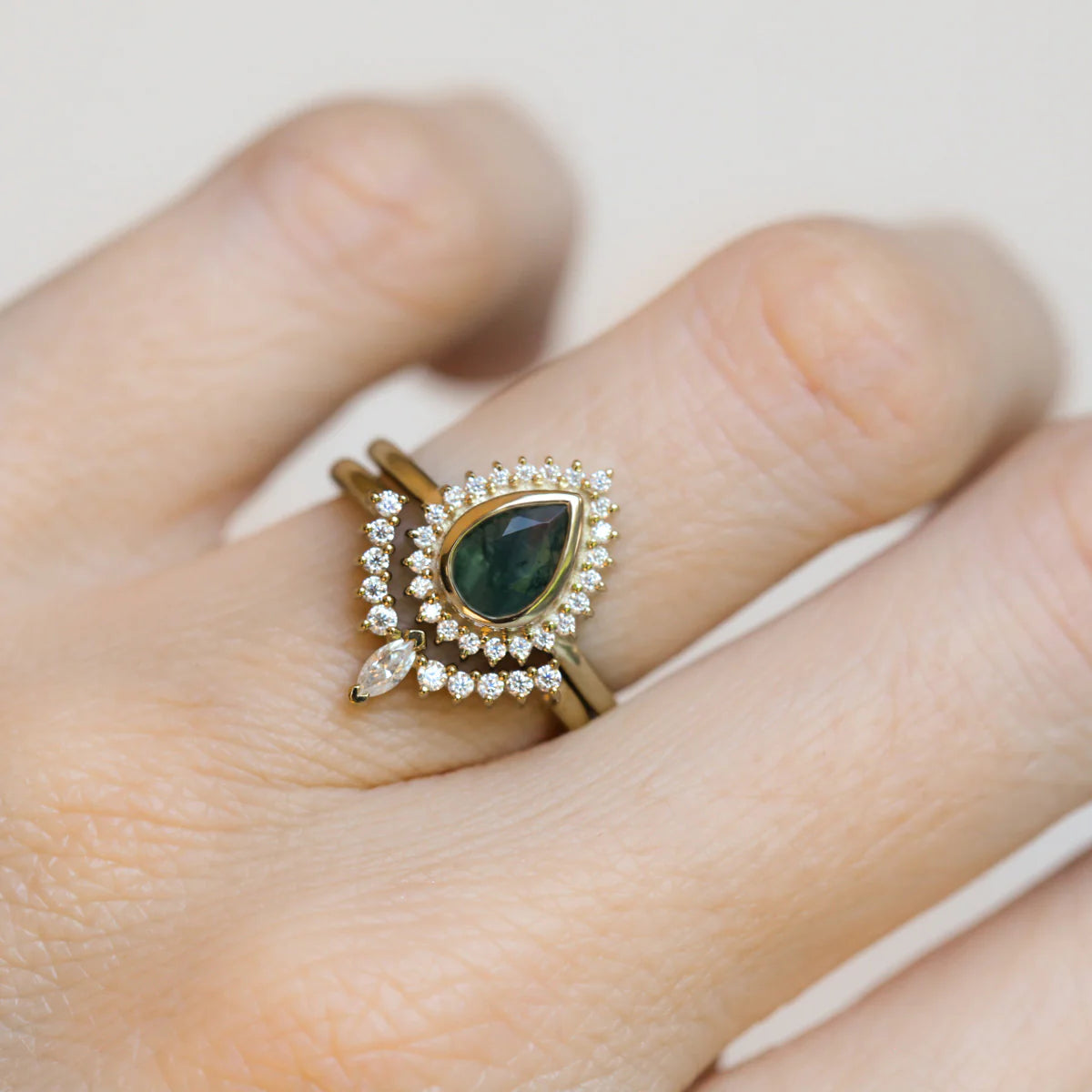 Olympia Pear Moss Agate Ring