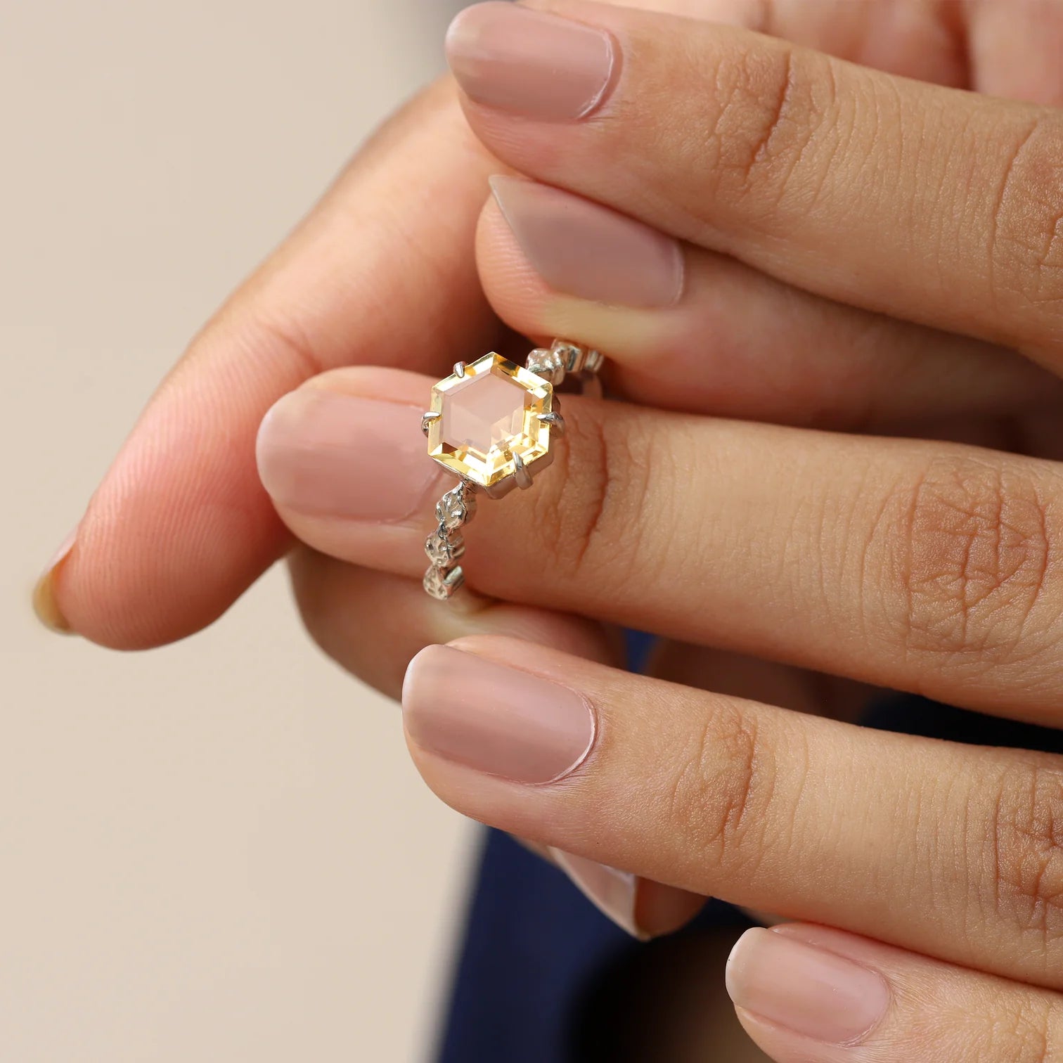 Sierra Hexagon Citrine with Leaves Band