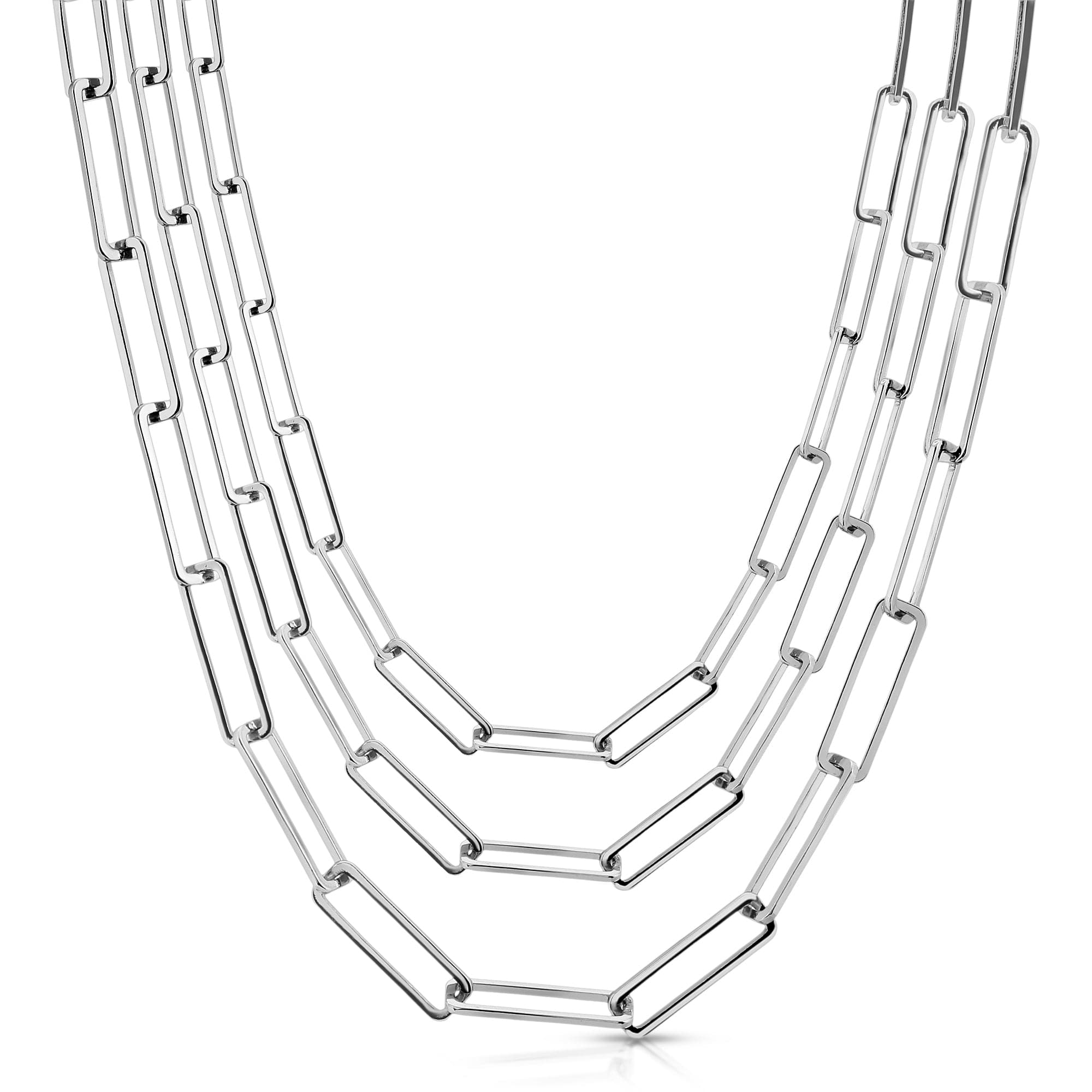 Triple Large Rectangle Link Chain Necklace