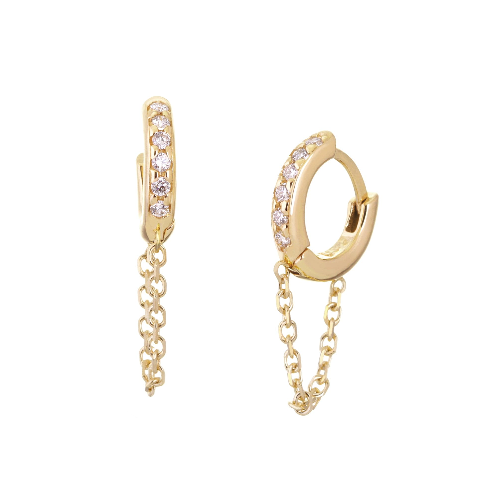 12.5mm Diamond And 14k Gold Huggies With Chain