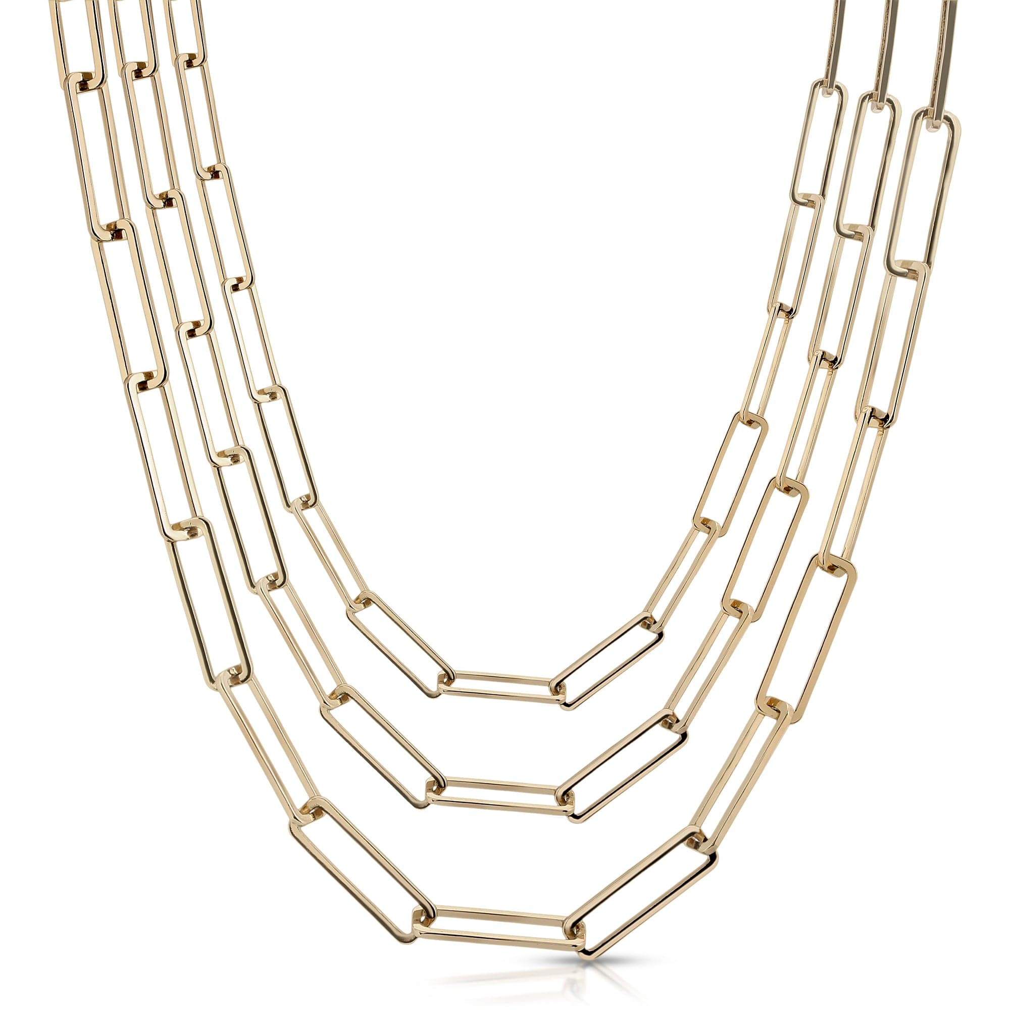 Triple Large Rectangle Link Chain Necklace