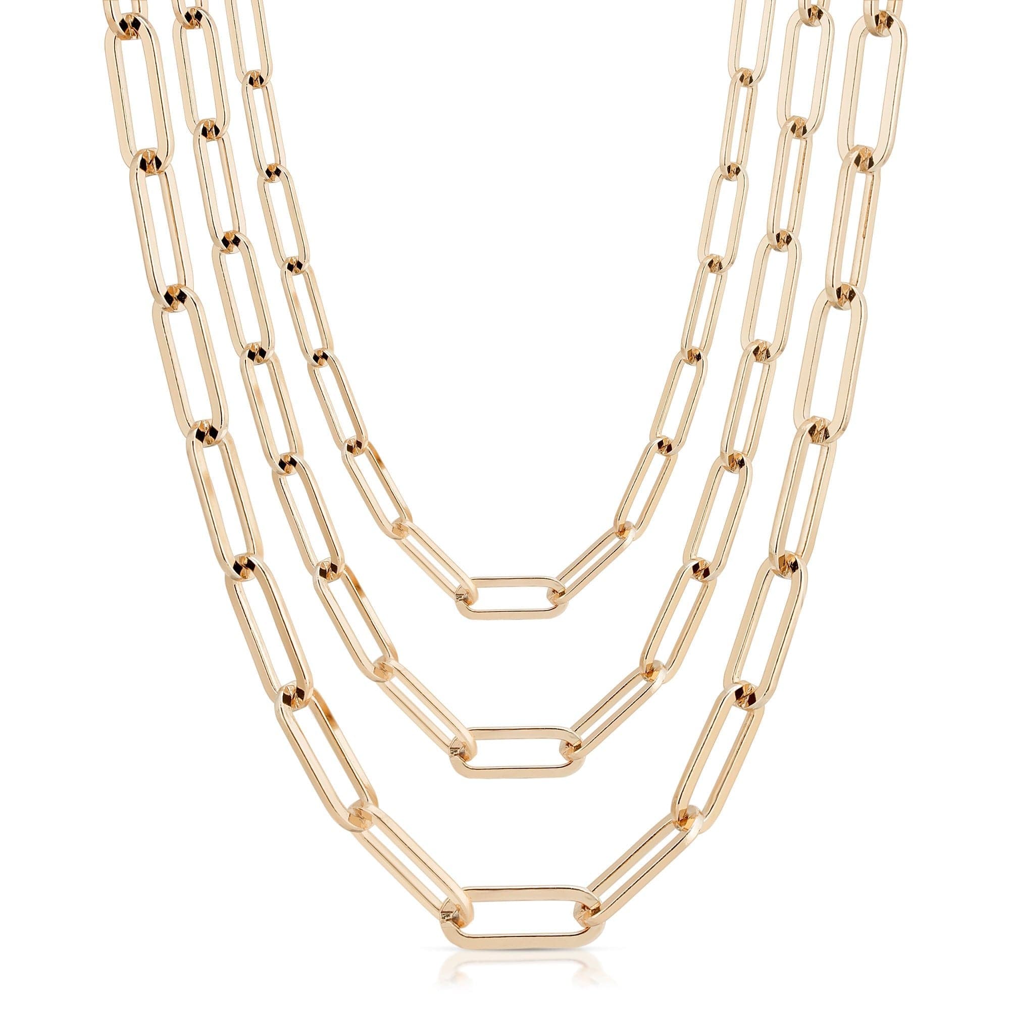 Triple Large Elongated Link Chain Necklace