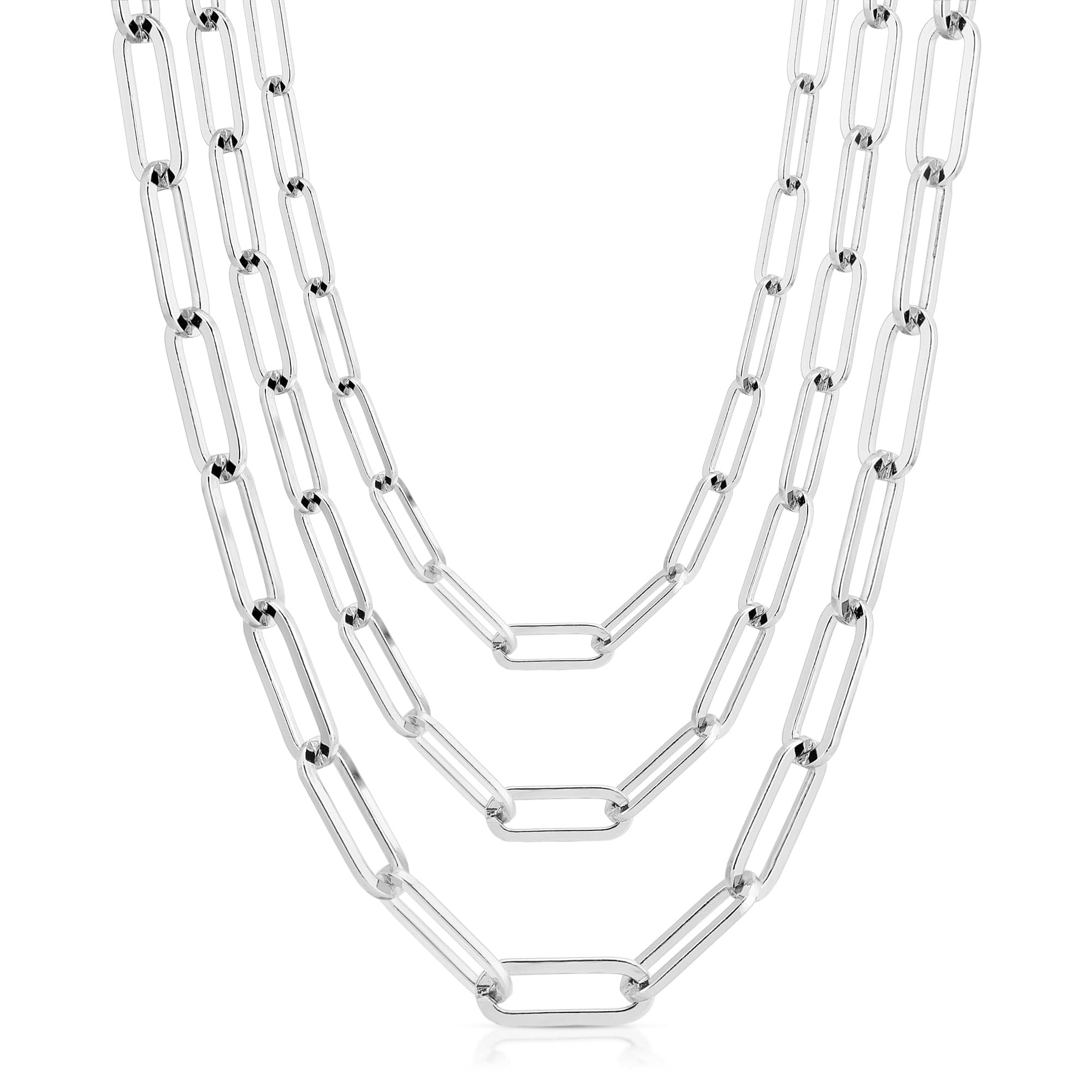 Triple Large Elongated Link Chain Necklace
