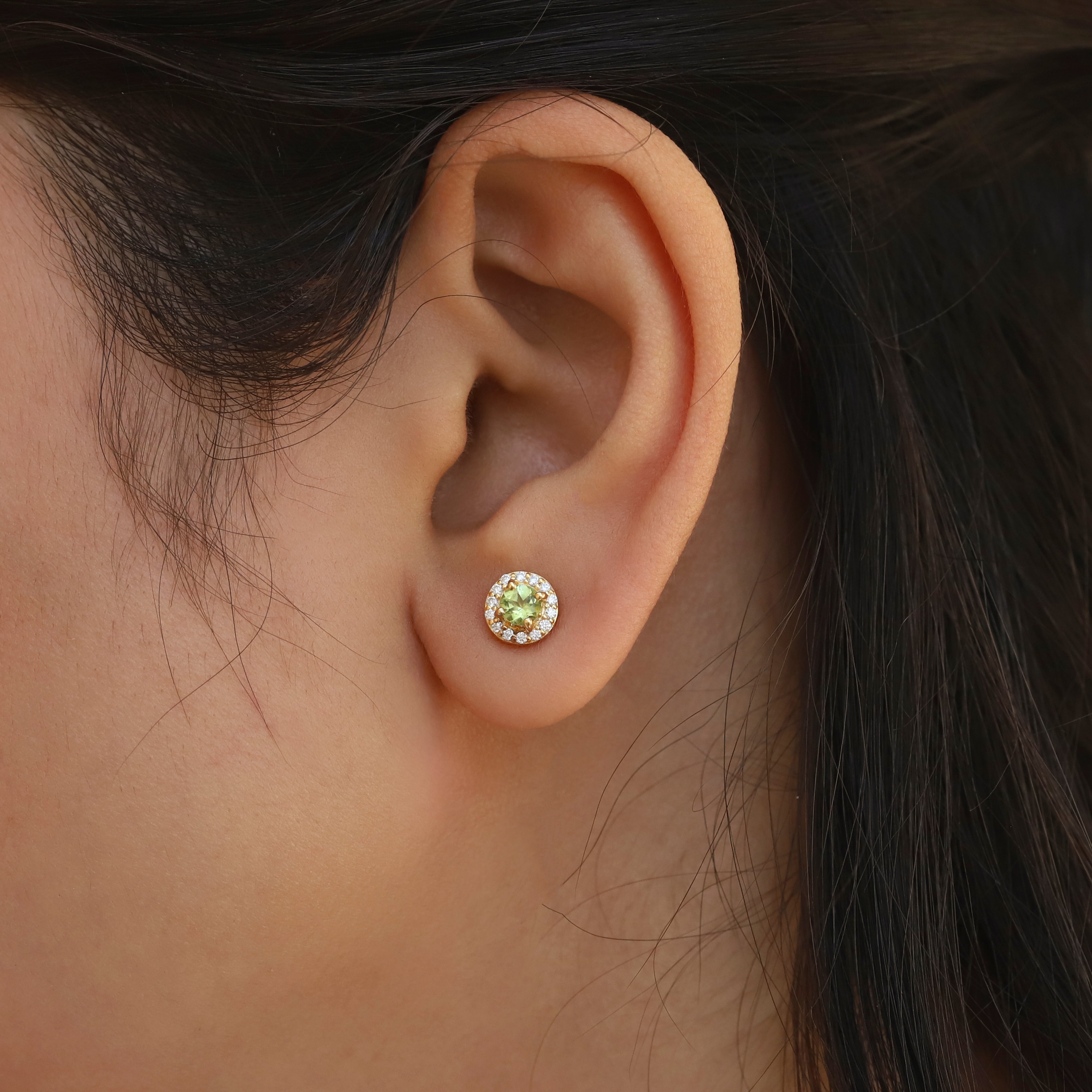 Valeria Peridot Circle Stud Earrings with Moissanite halo