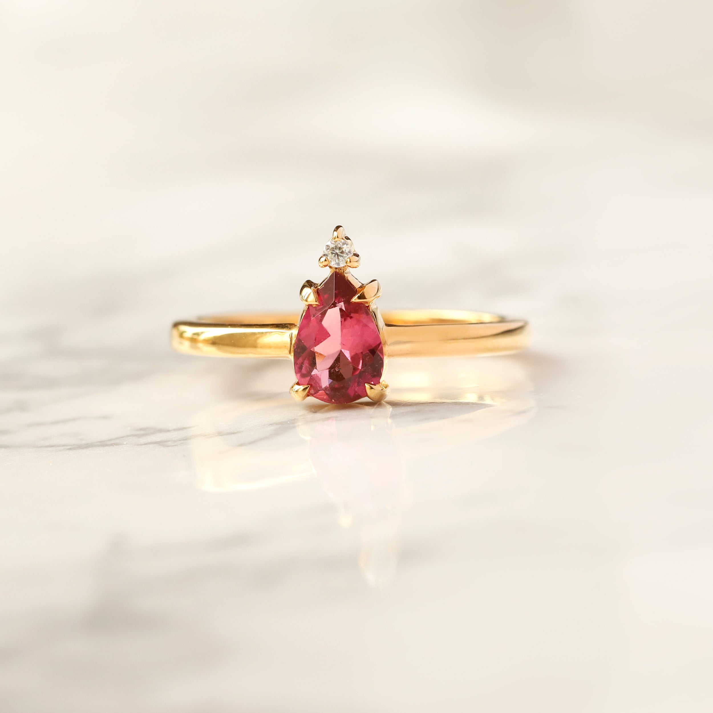 Eva Queen Pear Pink Tourmaline Ring with Moissanite