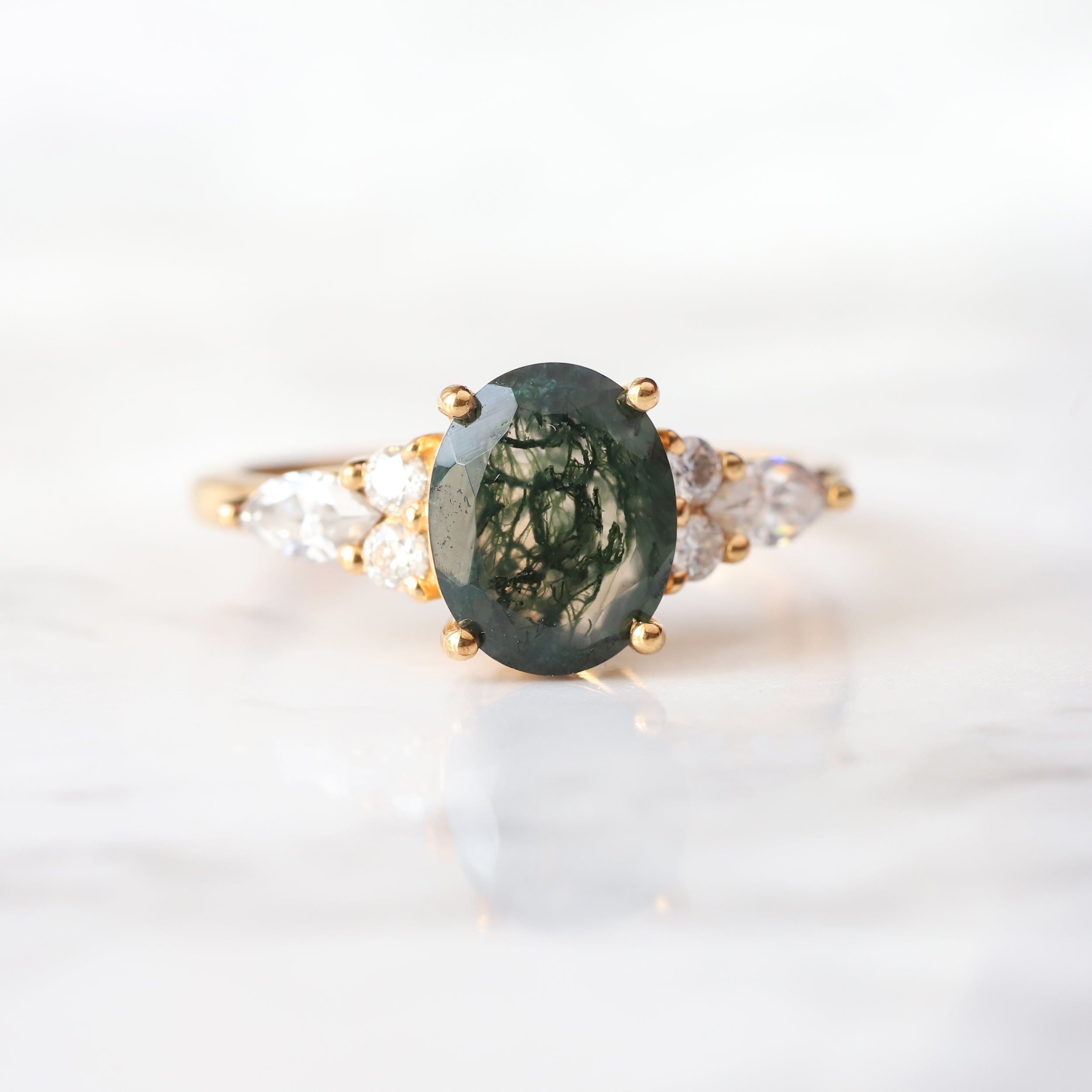 Lauryn Moss Agate Ring with side Moissanite