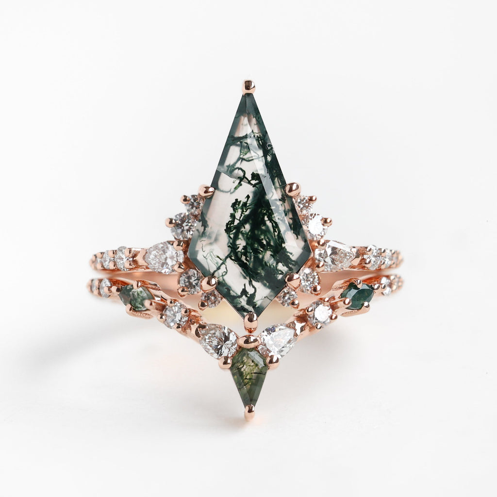 Abigail Kite Moss Agate and Diamond Ring Set