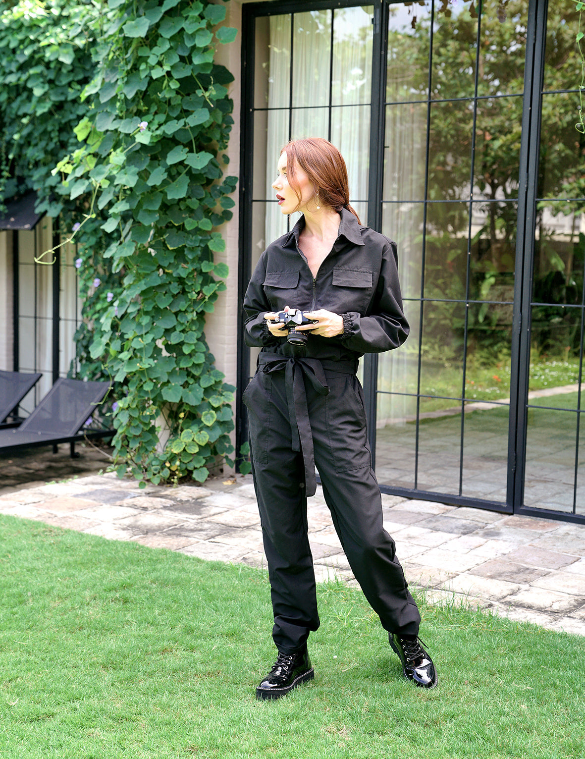 Amelia Recycled Travel Jumpsuit in Black