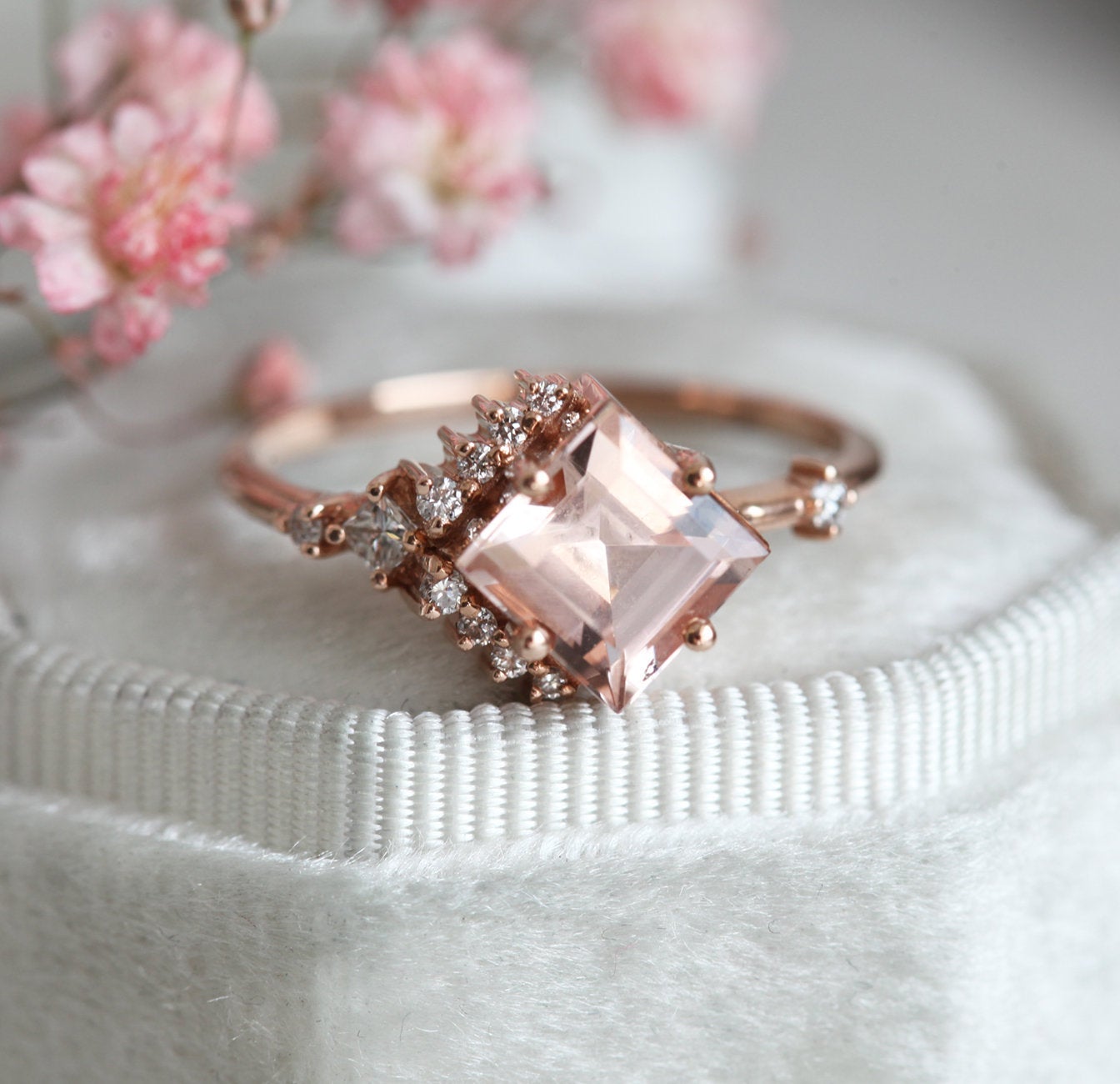 Aria Peach Morganite & Diamond Cluster Ring