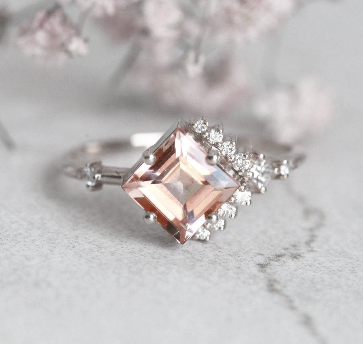 Aria Peach Morganite & Diamond Cluster Ring