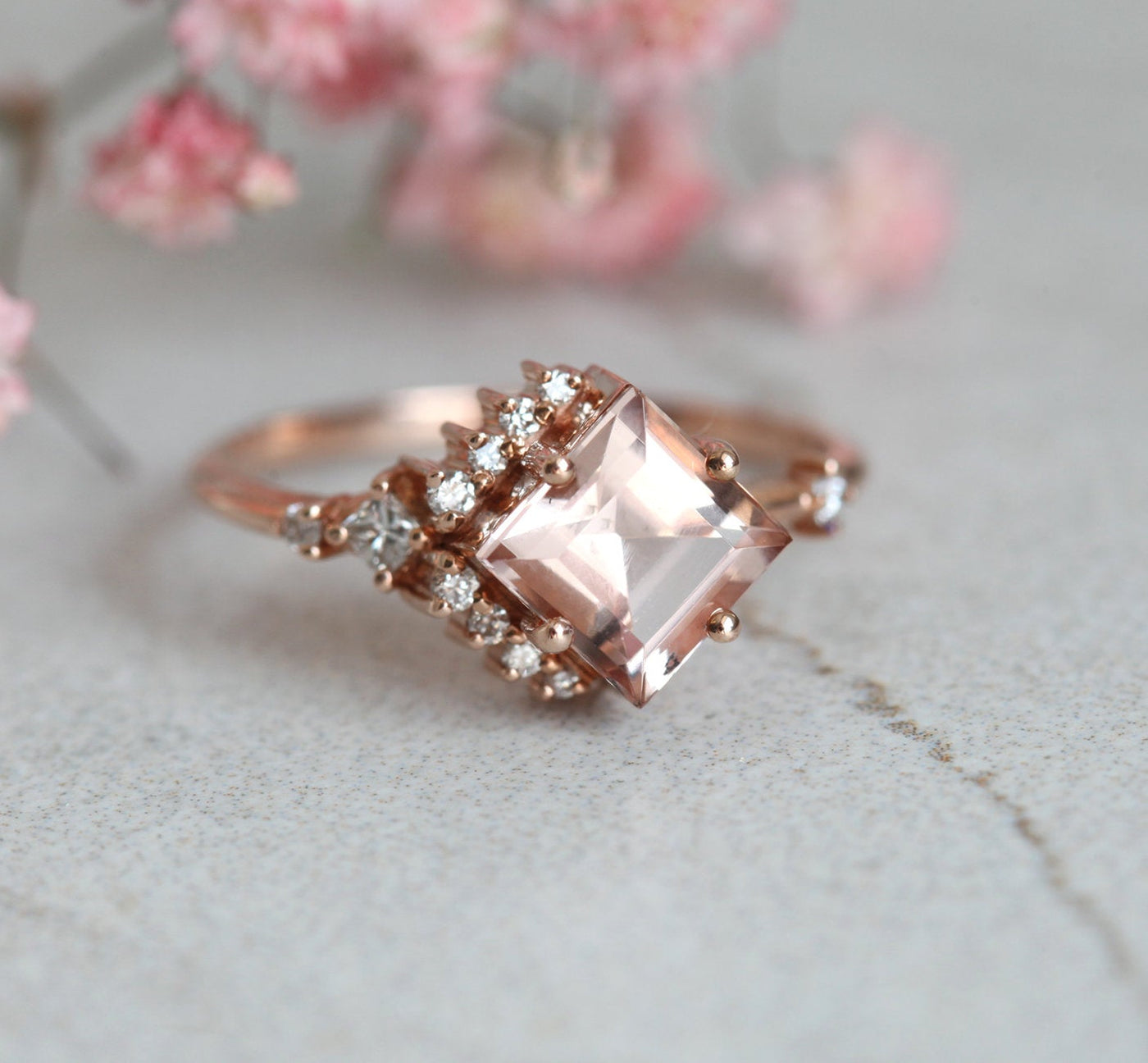 Aria Peach Morganite & Diamond Cluster Ring