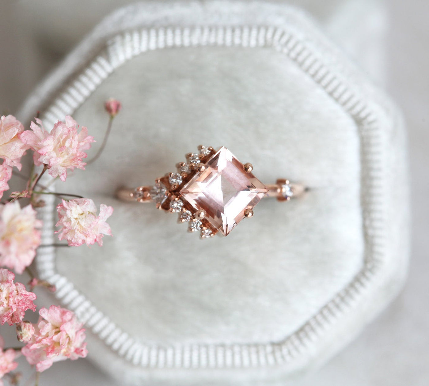 Aria Peach Morganite & Diamond Cluster Ring