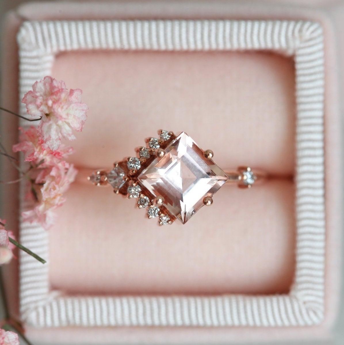 Aria Peach Morganite & Diamond Cluster Ring