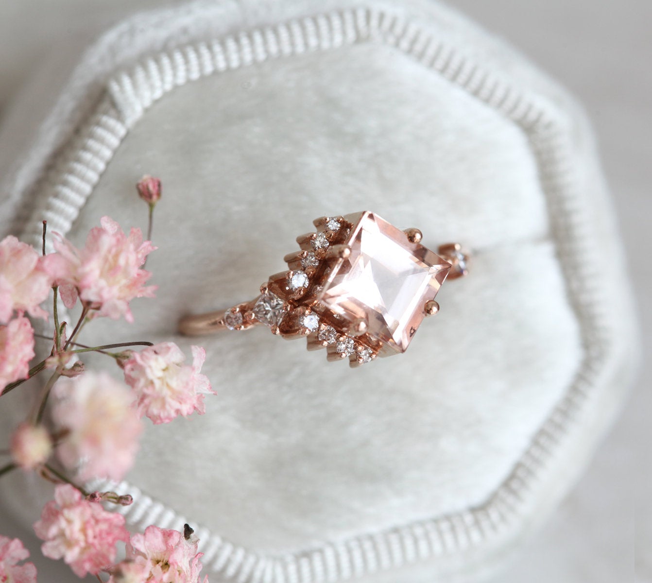 Aria Peach Morganite & Diamond Cluster Ring