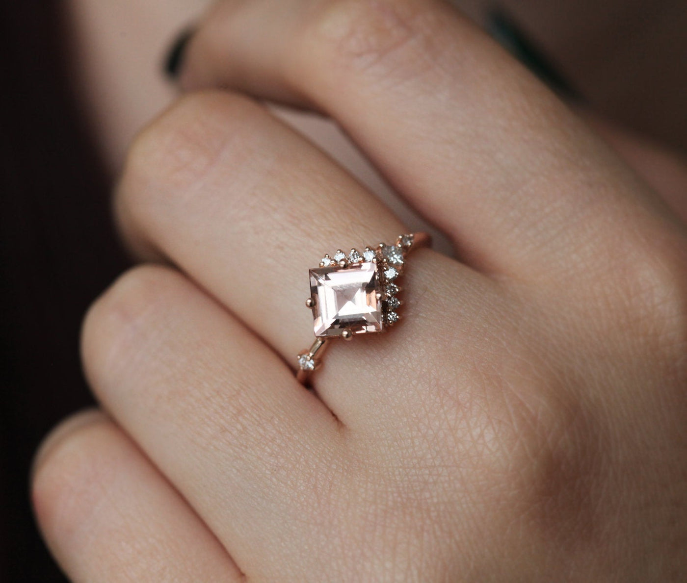 Aria Peach Morganite & Diamond Cluster Ring