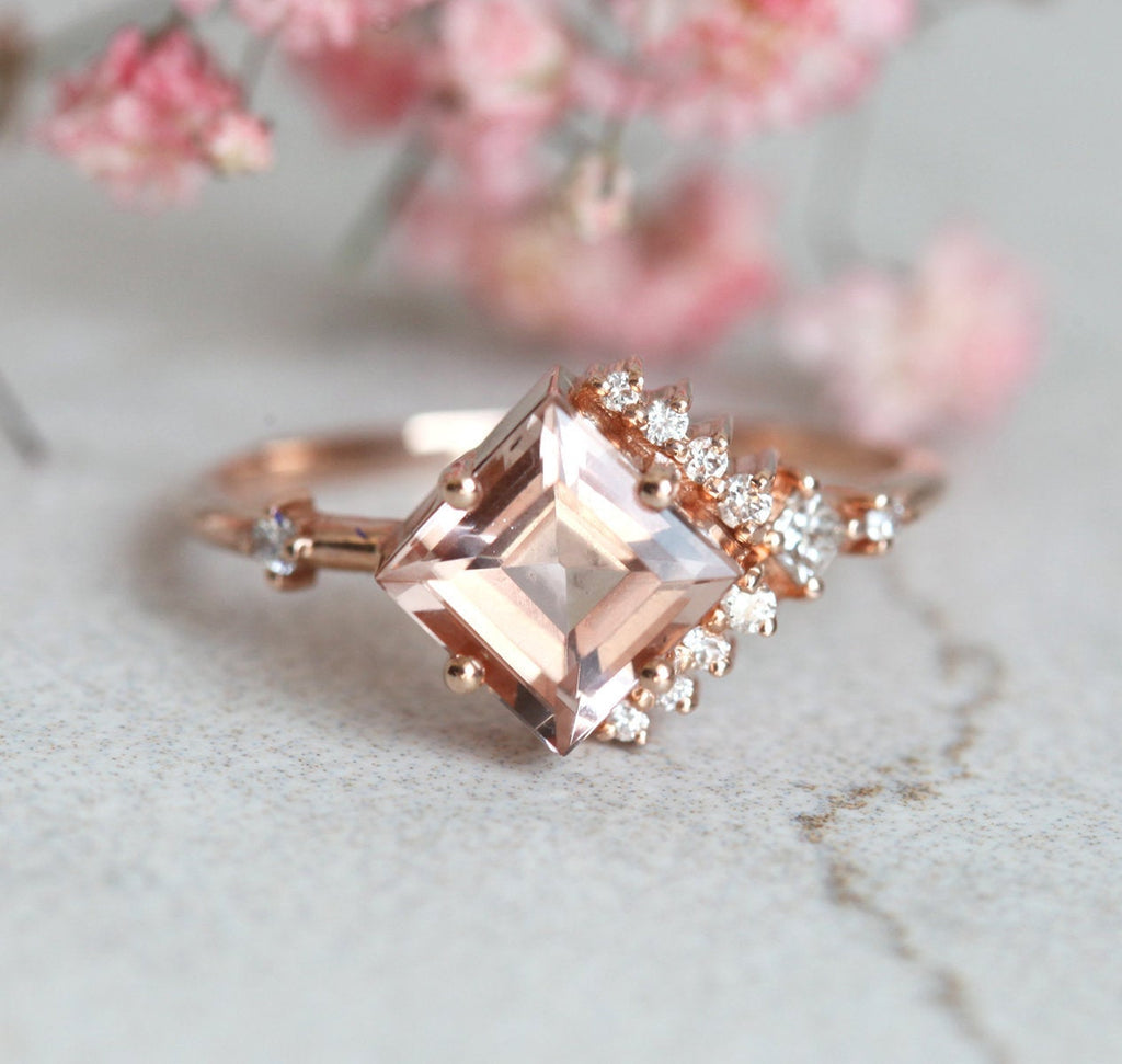 Aria Peach Morganite & Diamond Cluster Ring