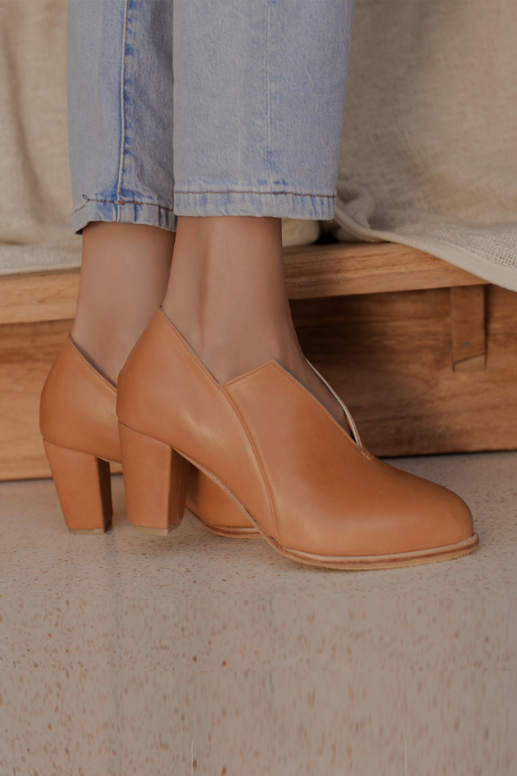 Ange Leather Heel Booties