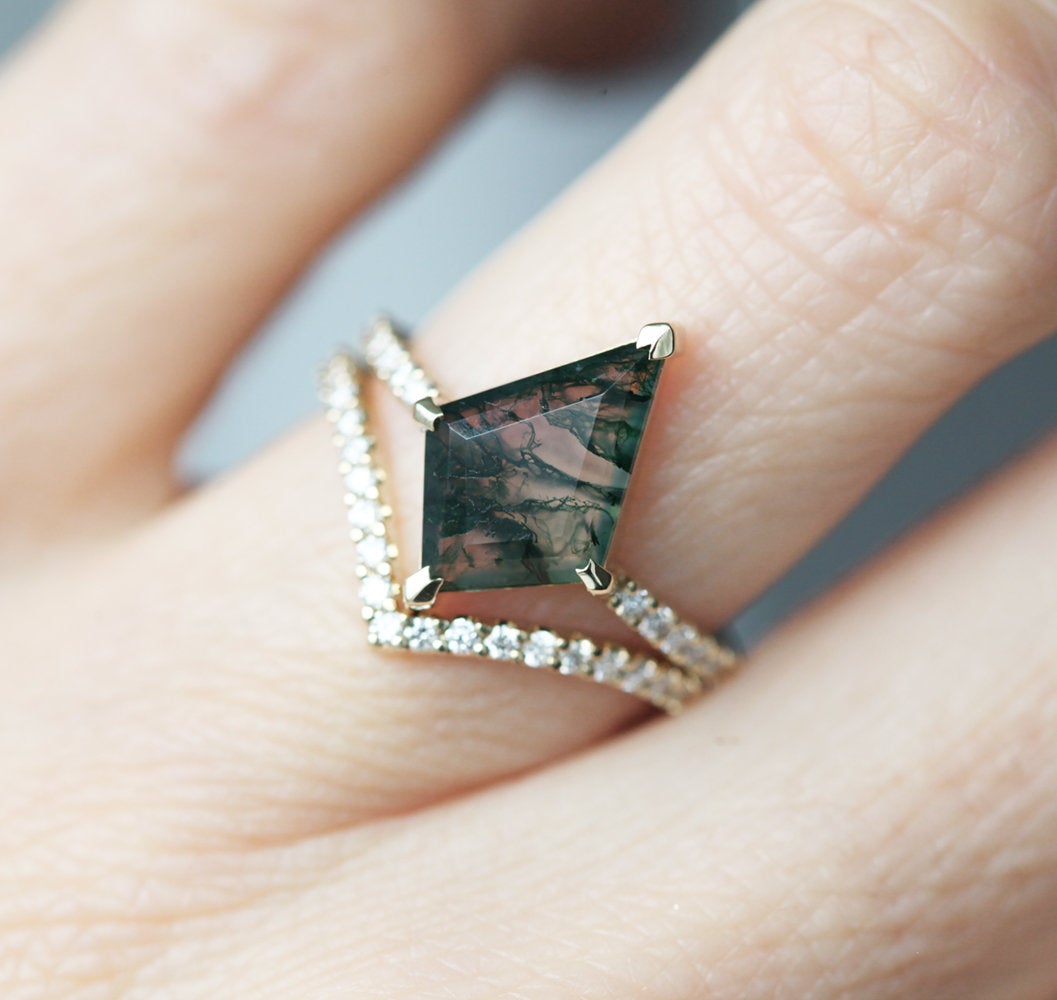 Anna Moss Agate and Diamond Kite Ring Set