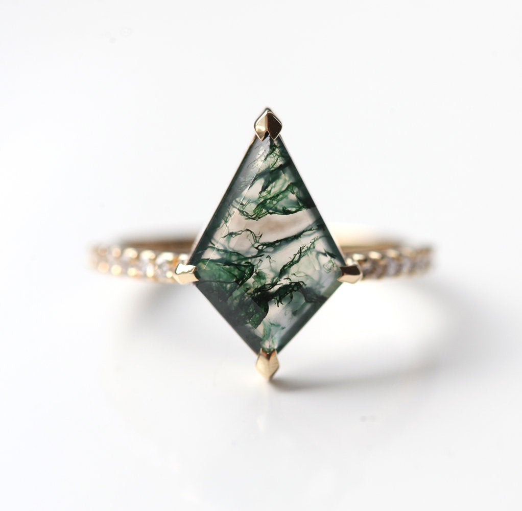 Anna Moss Agate and Diamond Kite Ring Set