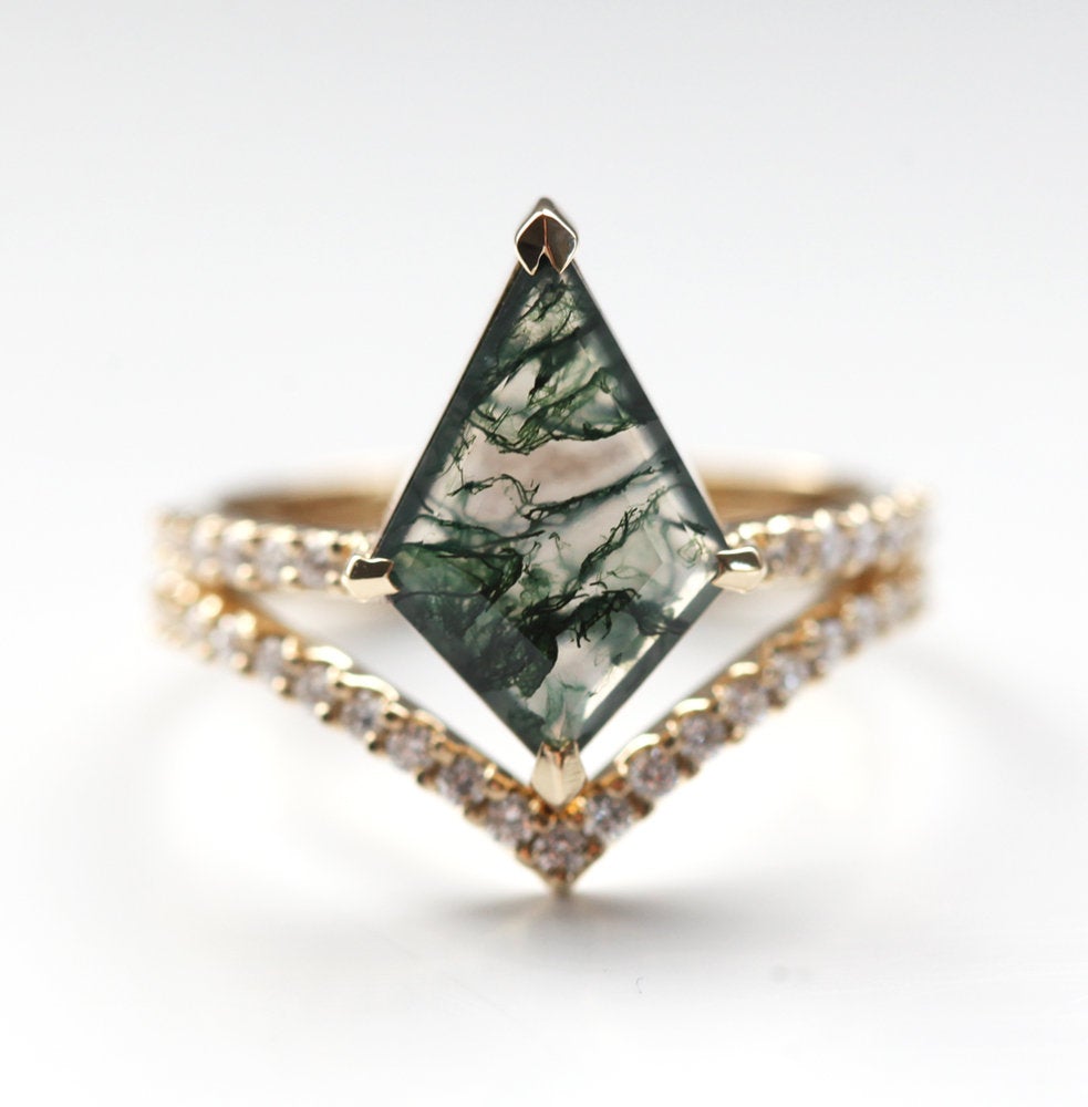 Anna Moss Agate and Diamond Kite Ring Set