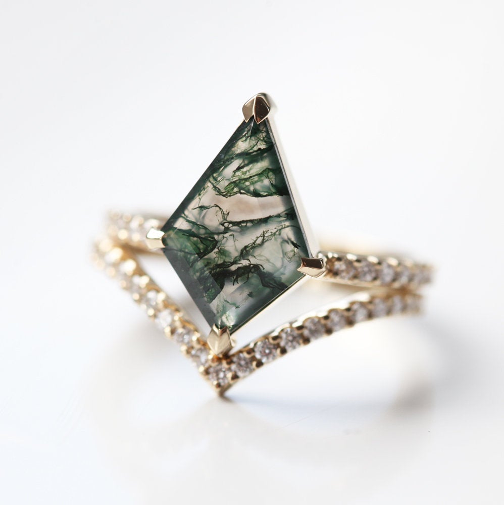 Anna Moss Agate and Diamond Kite Ring Set