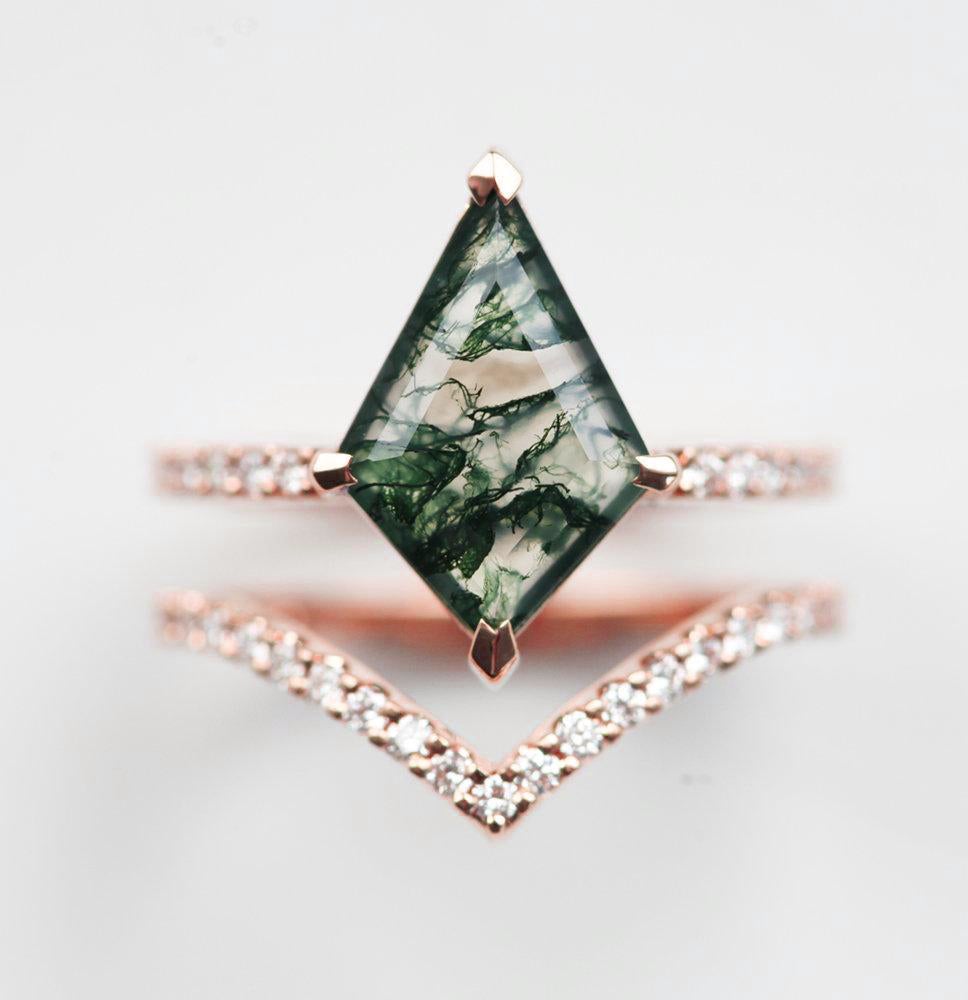 Anna Moss Agate and Diamond Kite Ring Set