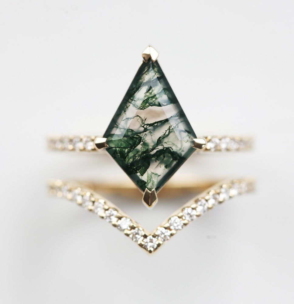 Anna Moss Agate and Diamond Kite Ring Set