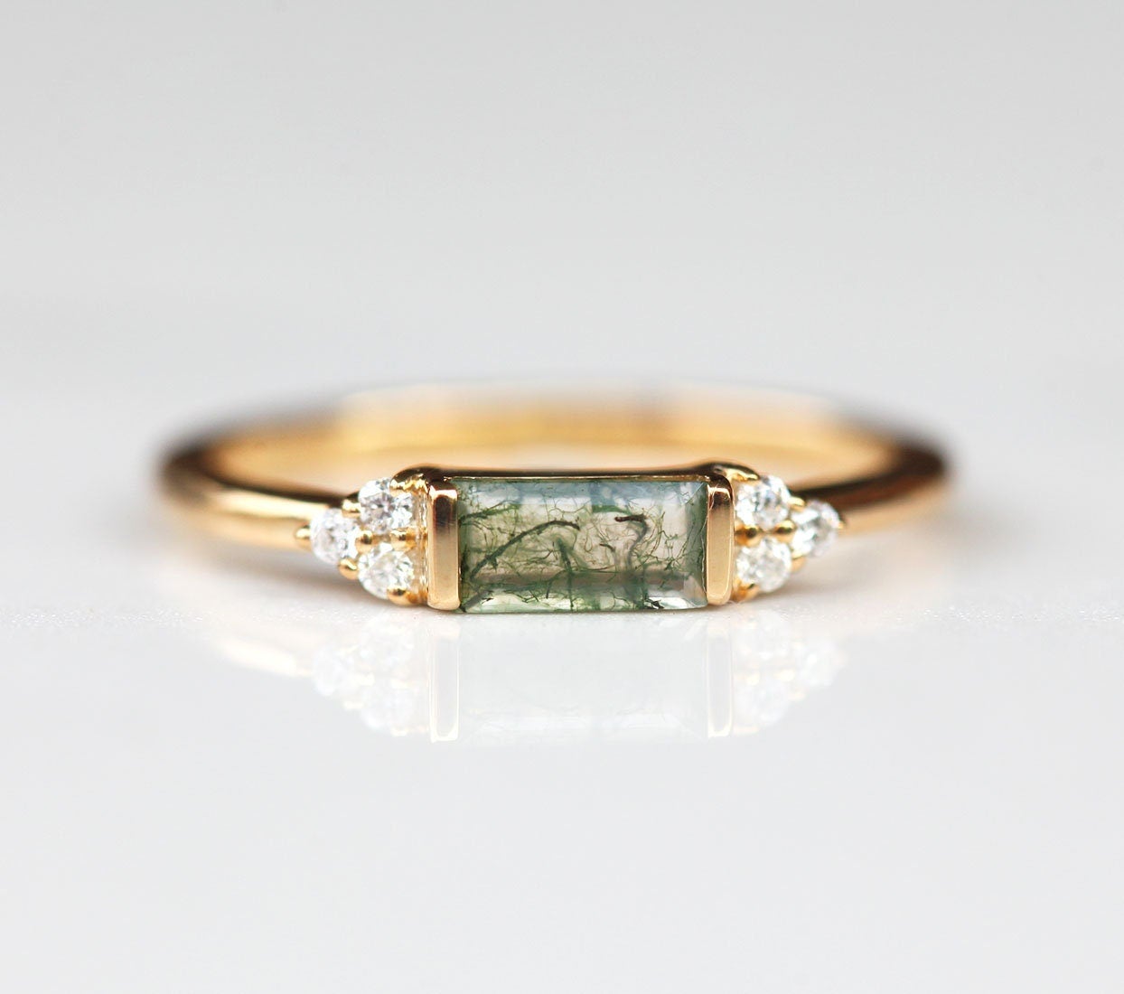 Ariana Baguette Moss Agate Ring Set