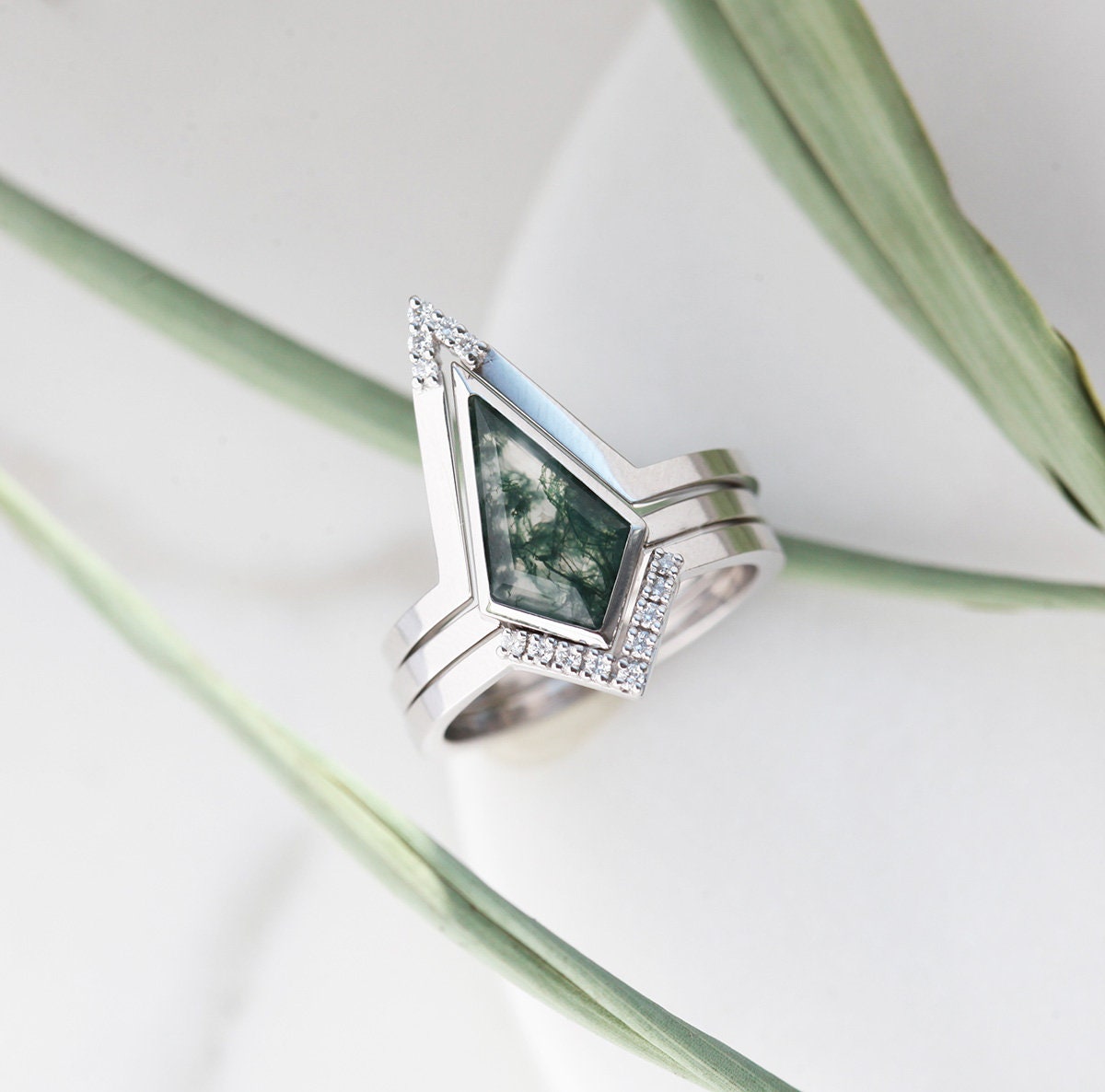 Aubrey Moss Agate Ring Set