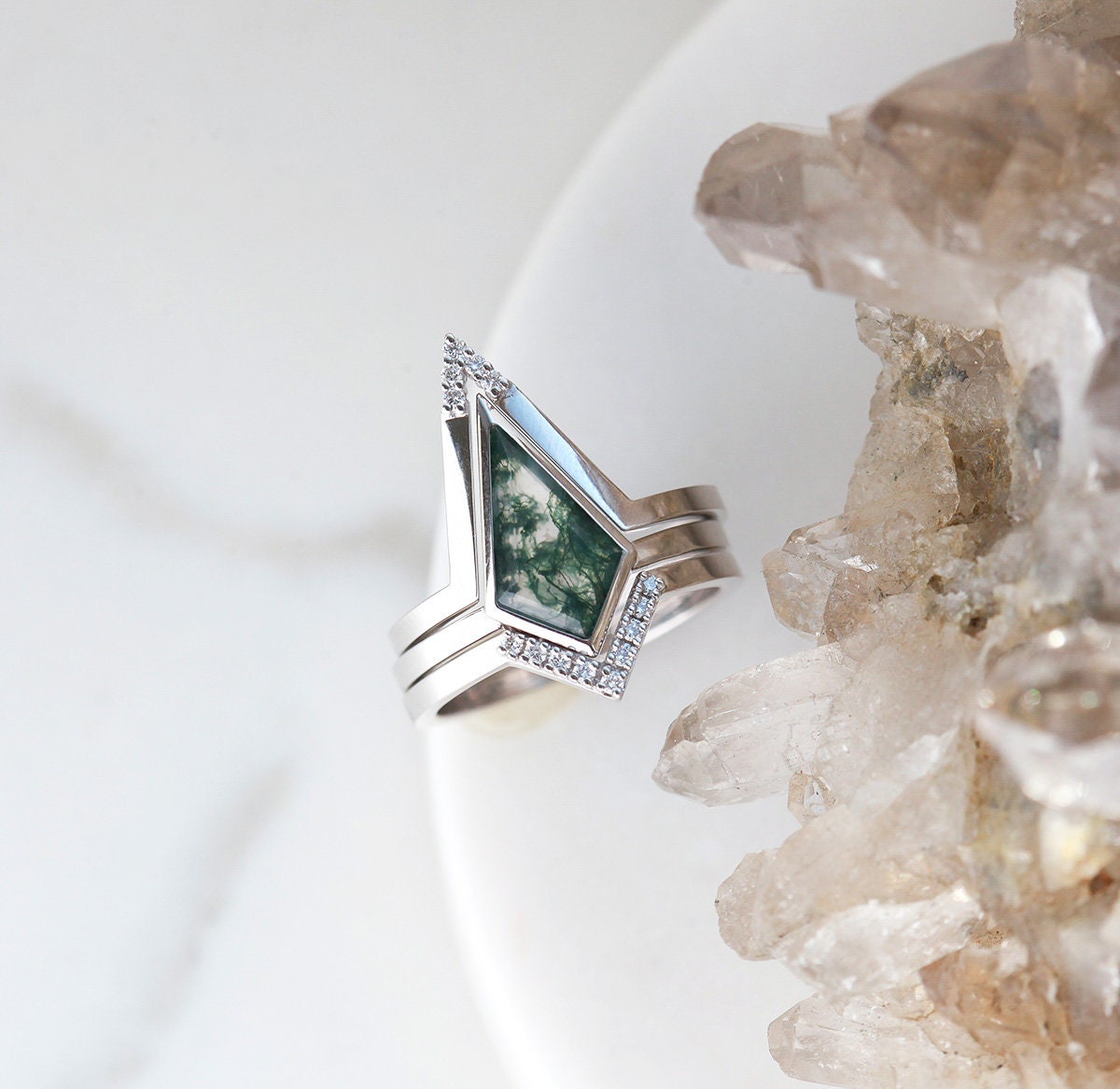 Aubrey Moss Agate Ring Set