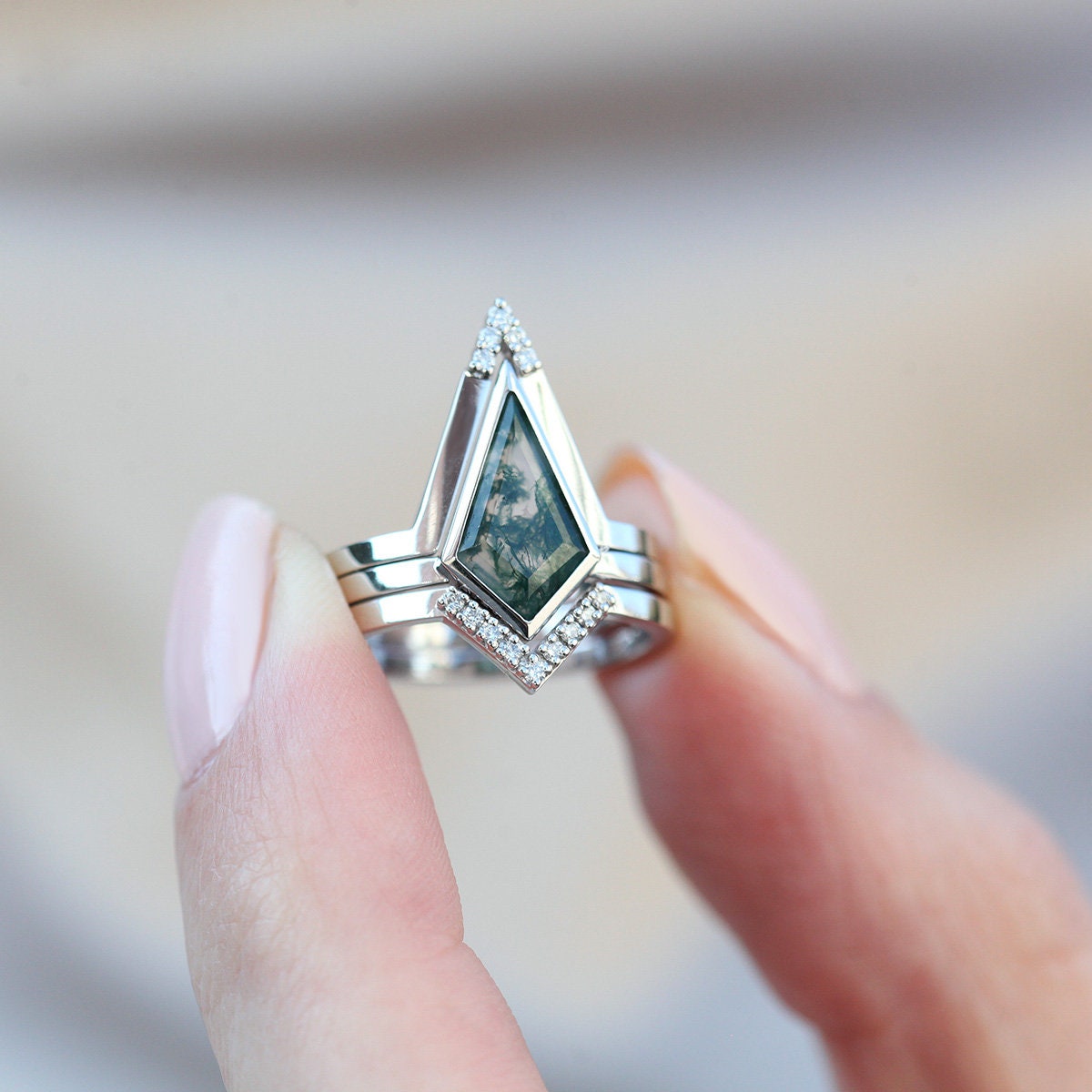 Aubrey Moss Agate Ring Set