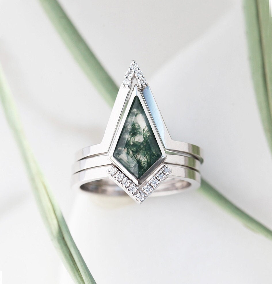 Aubrey Moss Agate Ring Set