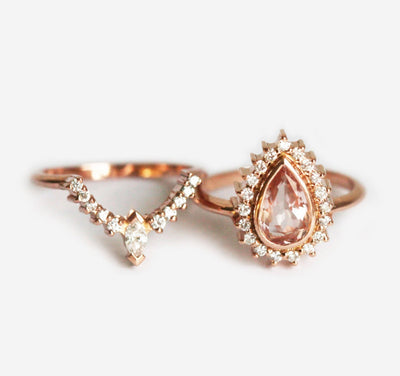 Beverly Pear Morganite and Diamond Ring Set