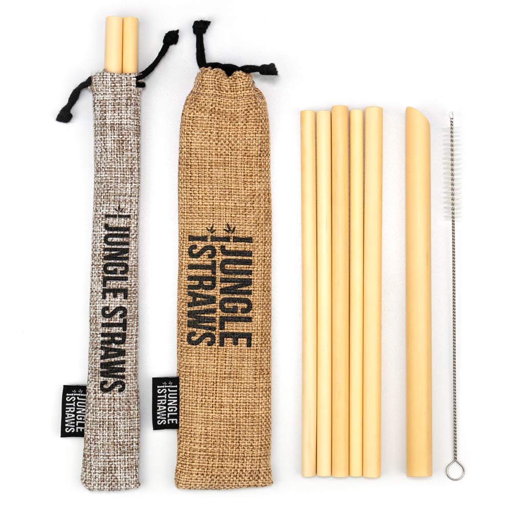 Reusable Bamboo Drinking Straws Natural Jute Bag (Pack of 6)