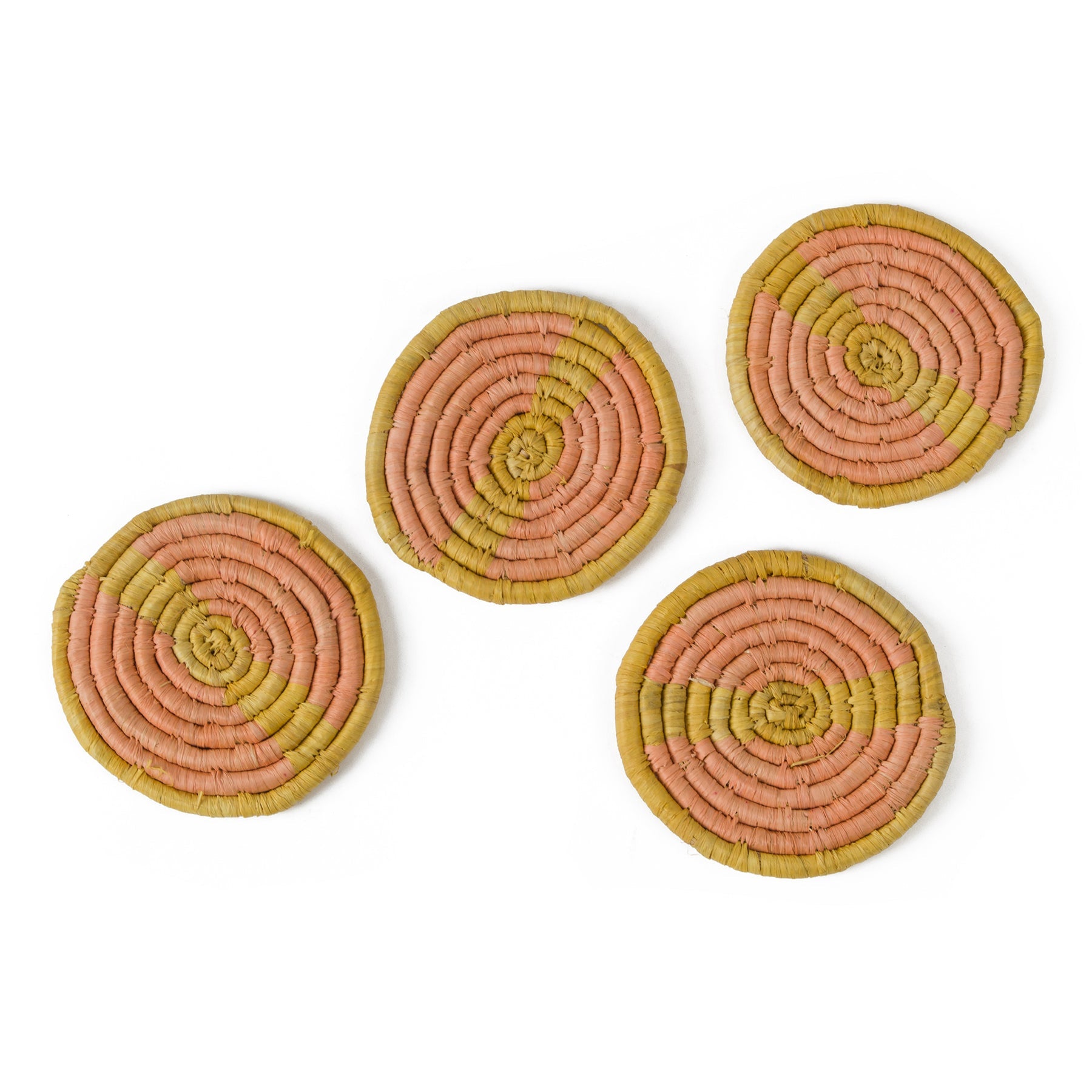 Peach & Mustard Raffia Coasters, Set of 4