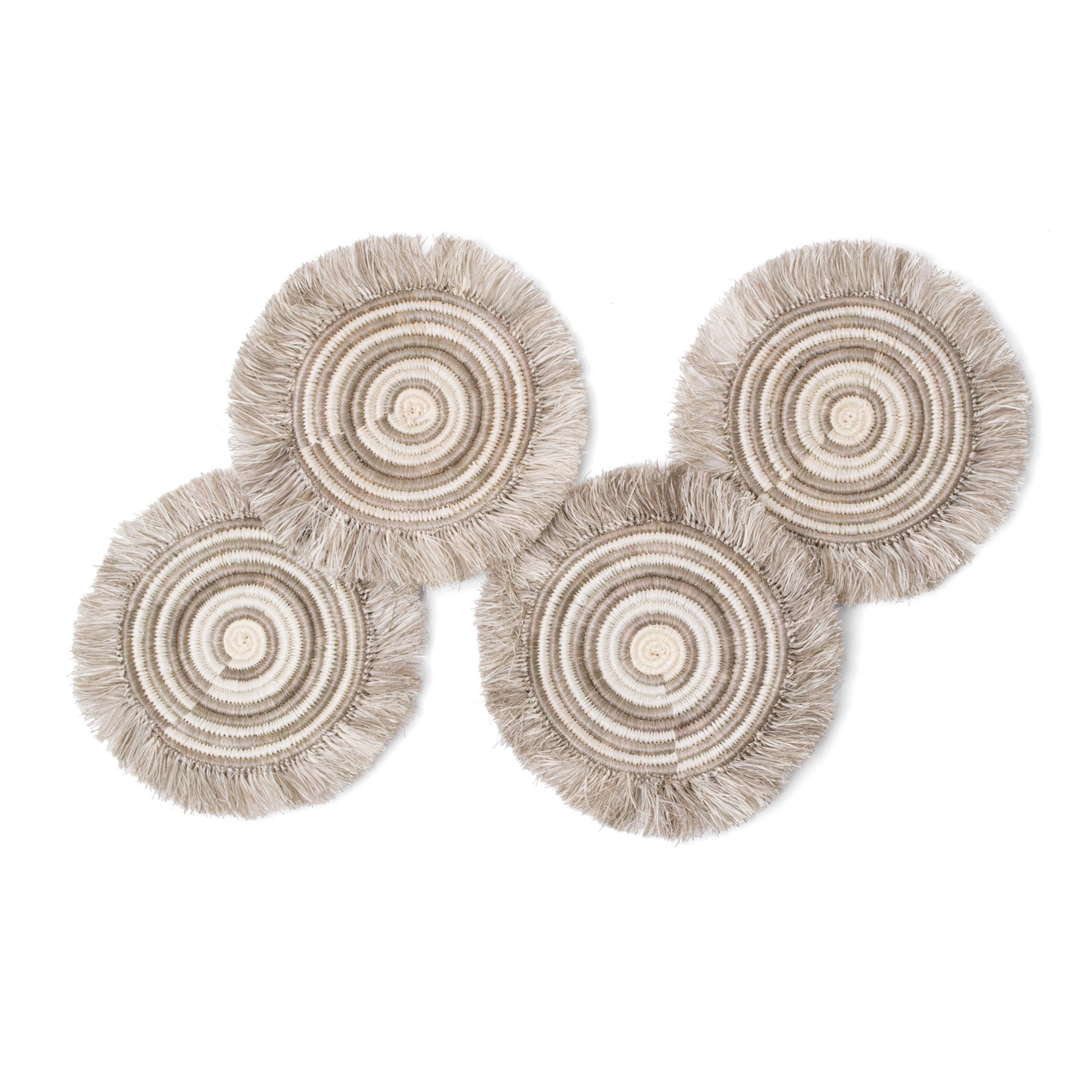 Fringed Taupe Geo Drink Coasters, Set of 4