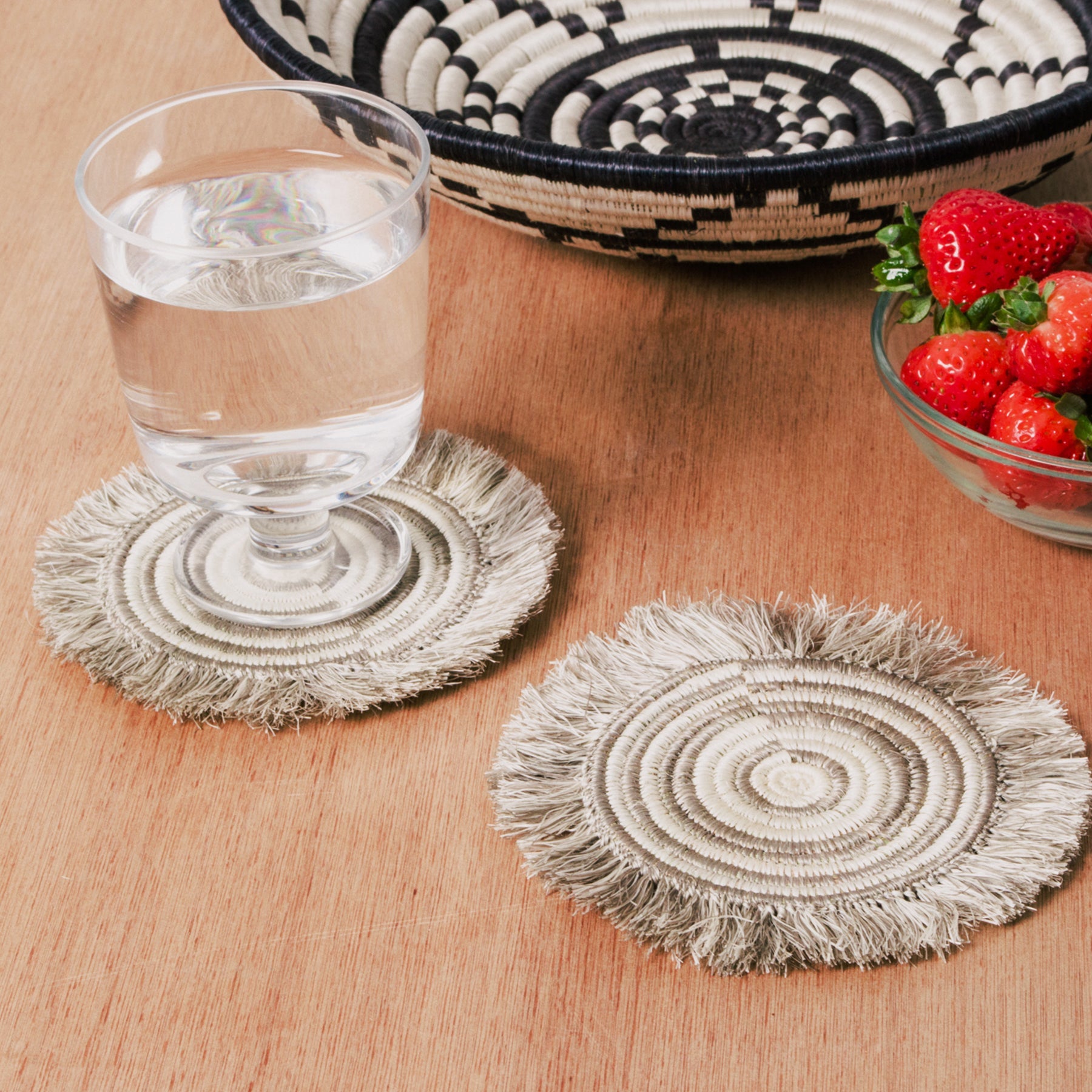 Fringed Taupe Geo Drink Coasters, Set of 4