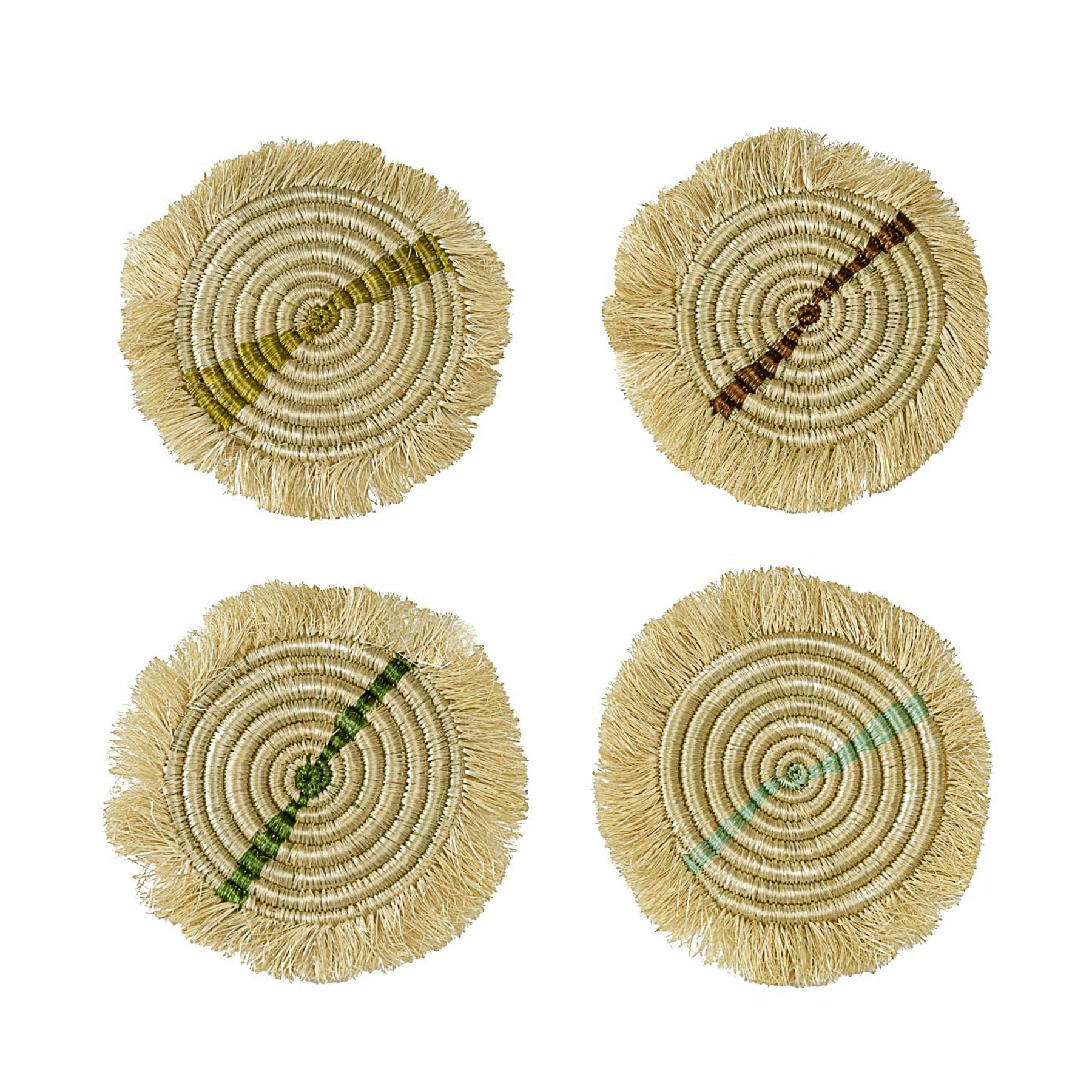 Multicolor Wheat Fringed Coasters, Set of 4
