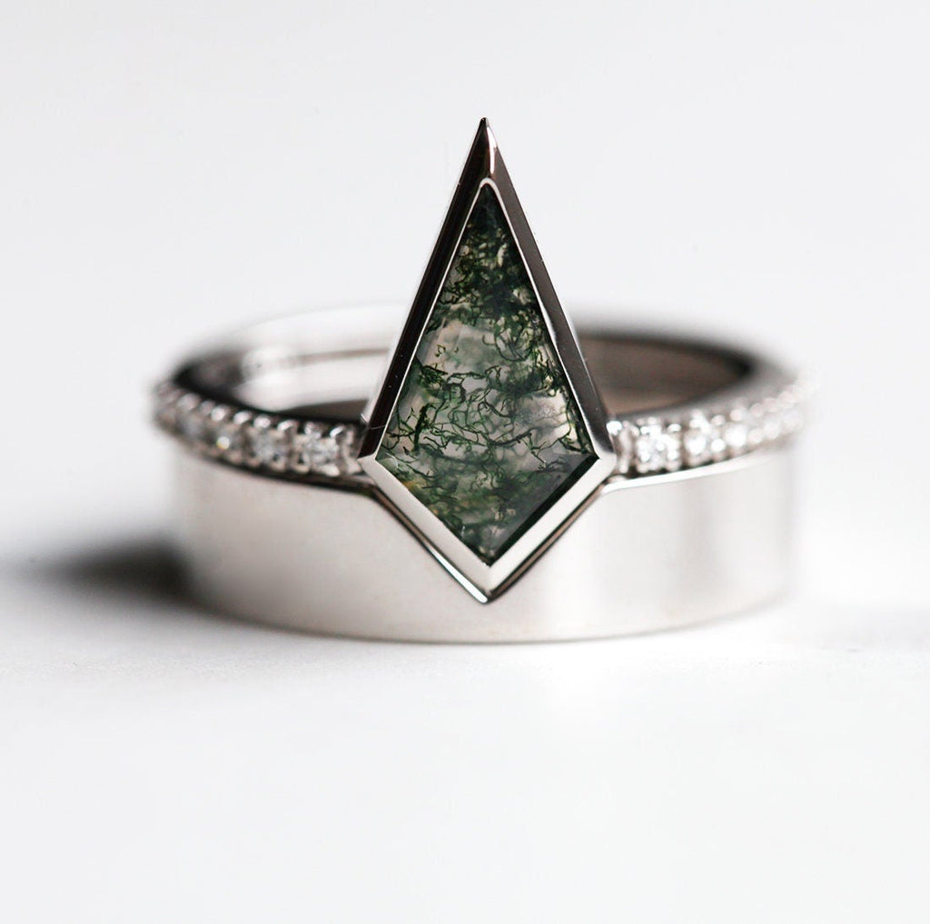 Delfina Cushion Moss Agate Ring Set