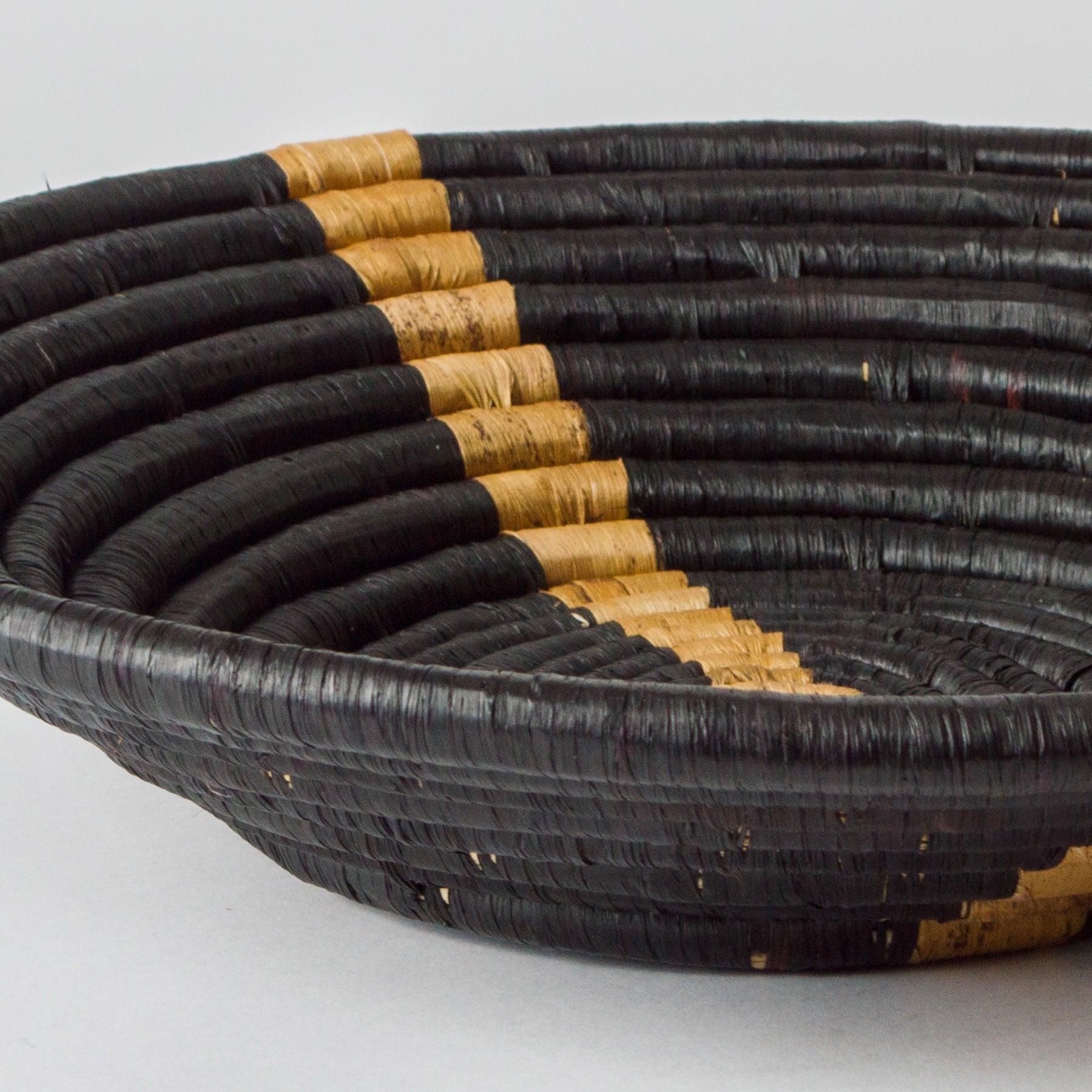12" Large Banana Striped Black Round Basket