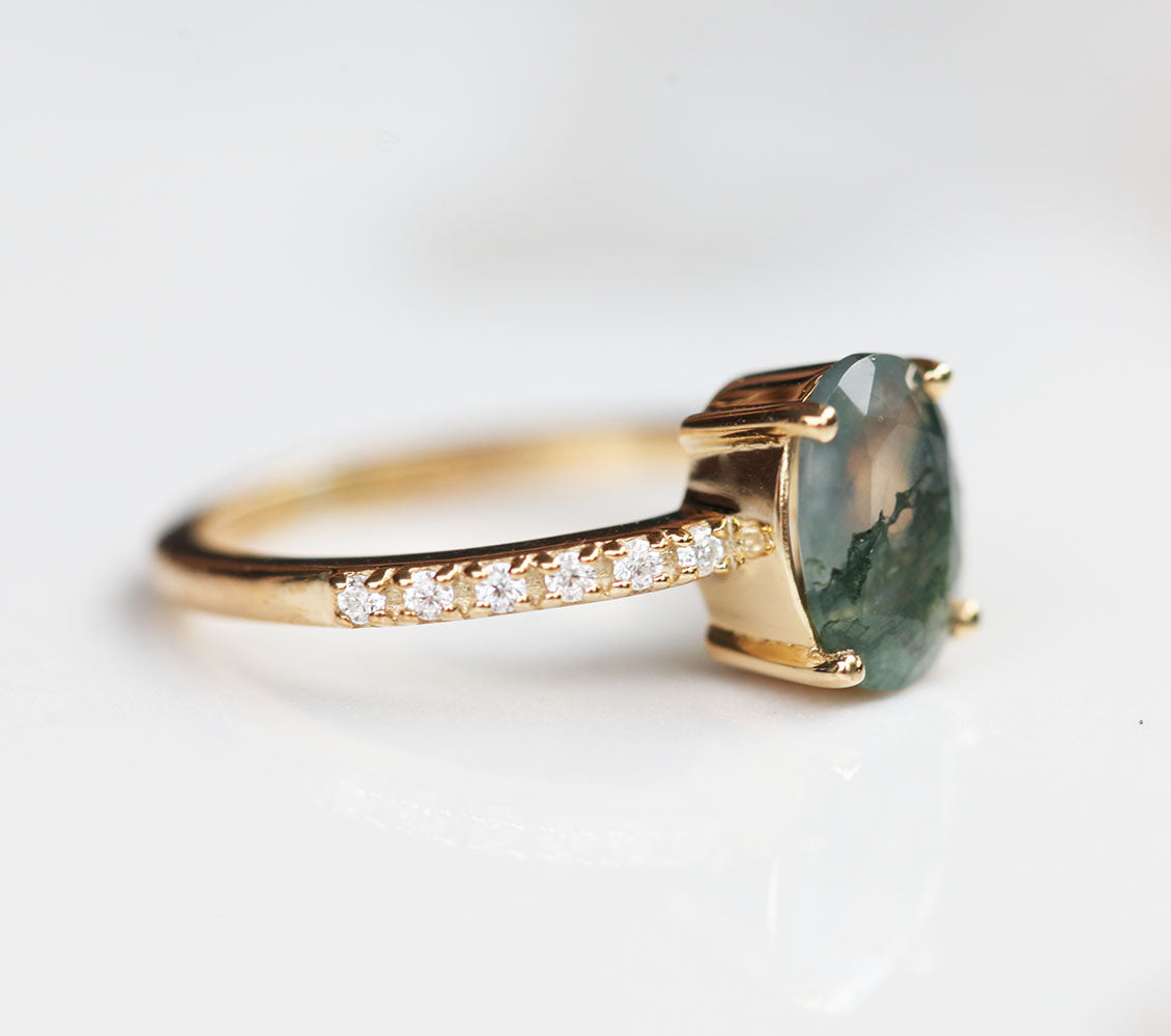 Drew Moss Agate Ring with Moissanites Ring