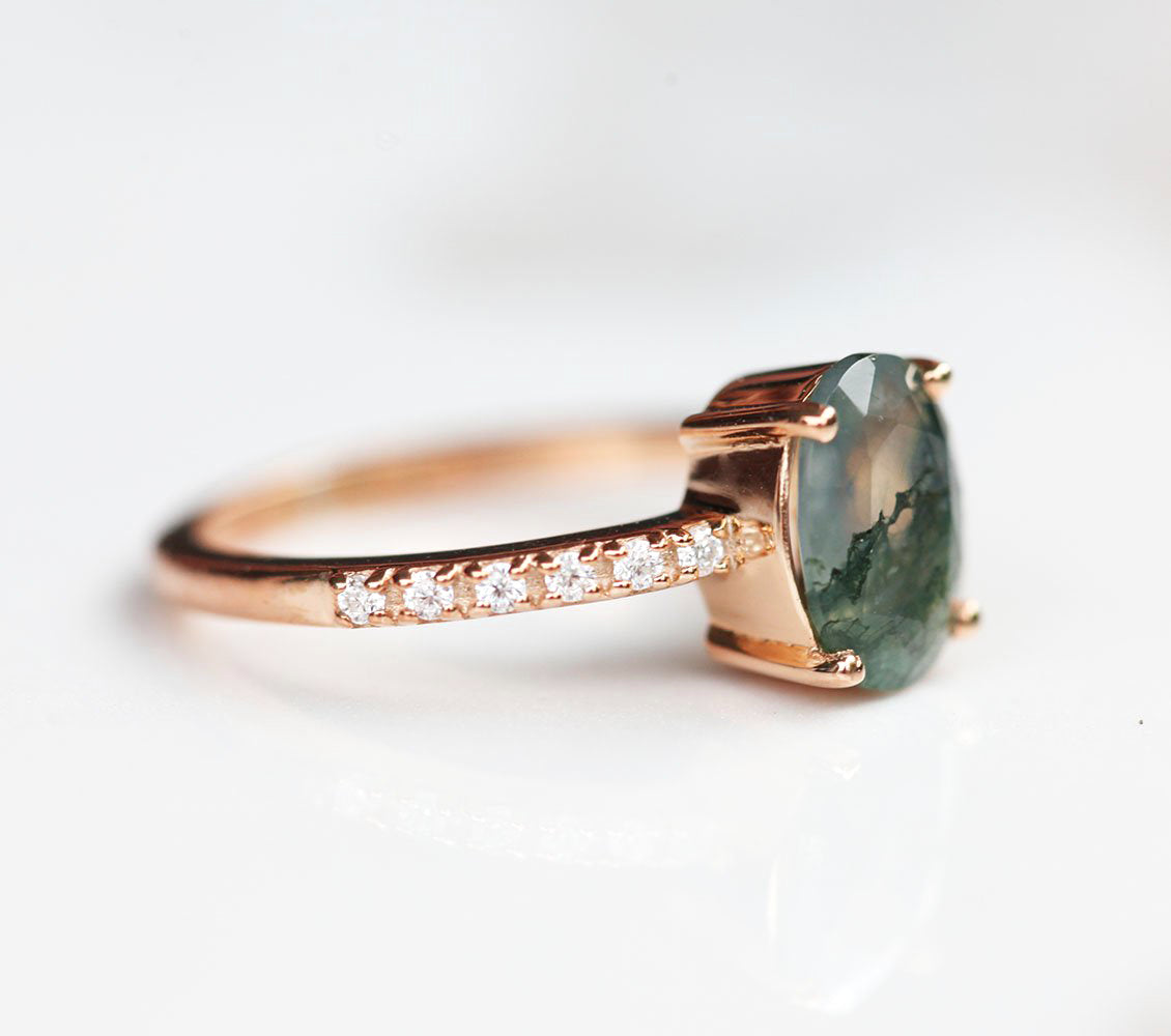 Drew Moss Agate Ring with Moissanites Ring