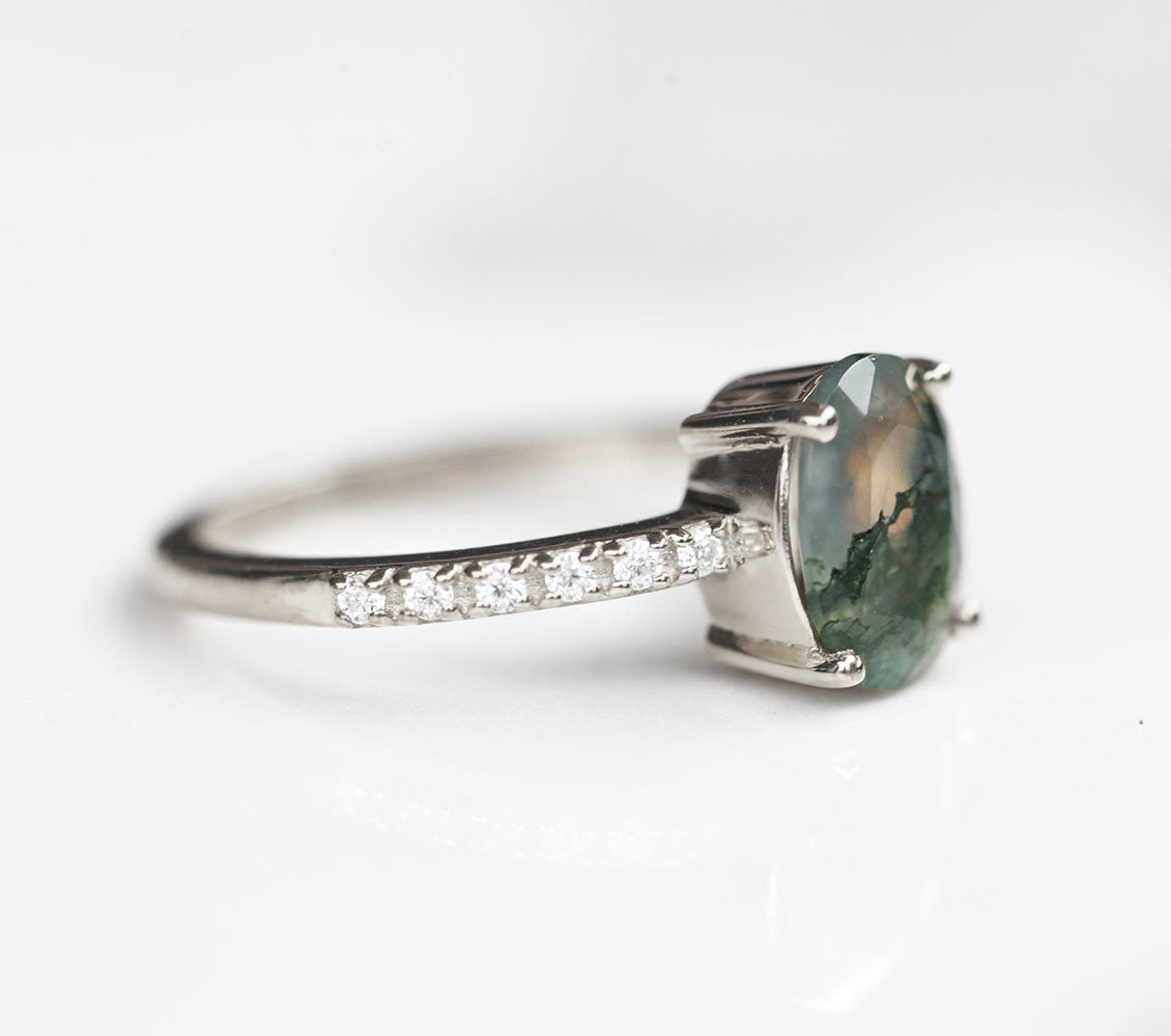 Drew Moss Agate Ring with Moissanites Ring