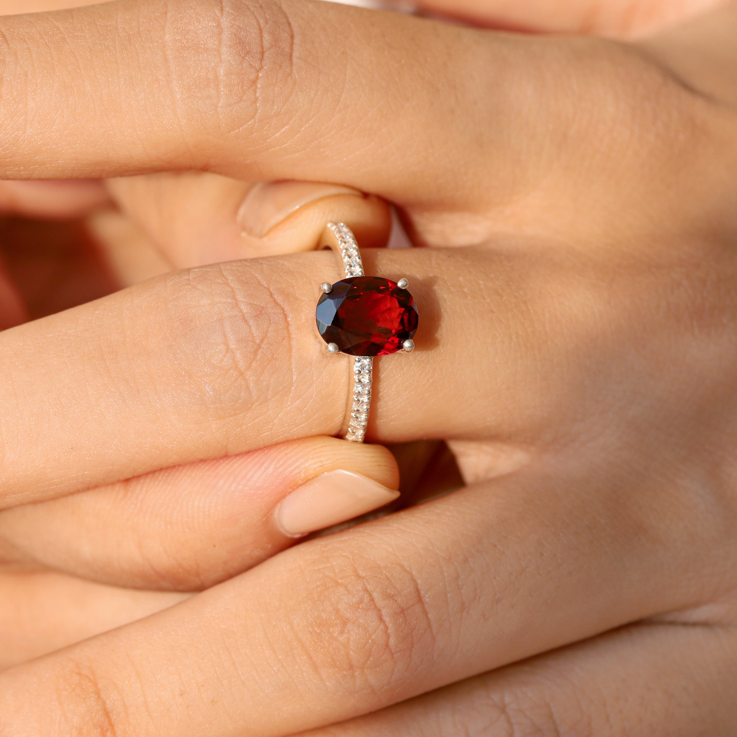 Drew Garnet Ring with Moissanite Ring