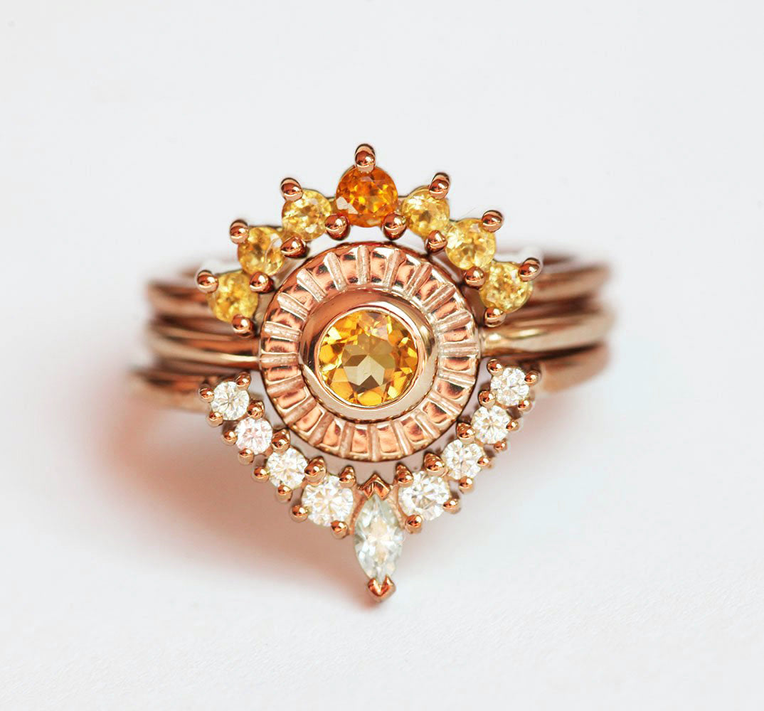 Sunset Ring set with Orange Citrine and Moissanite