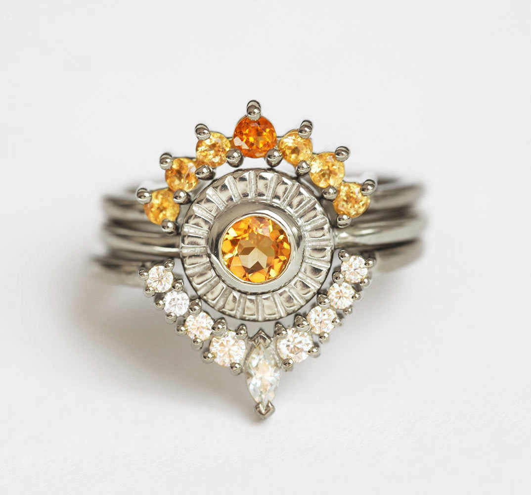 Sunset Ring set with Orange Citrine and Moissanite