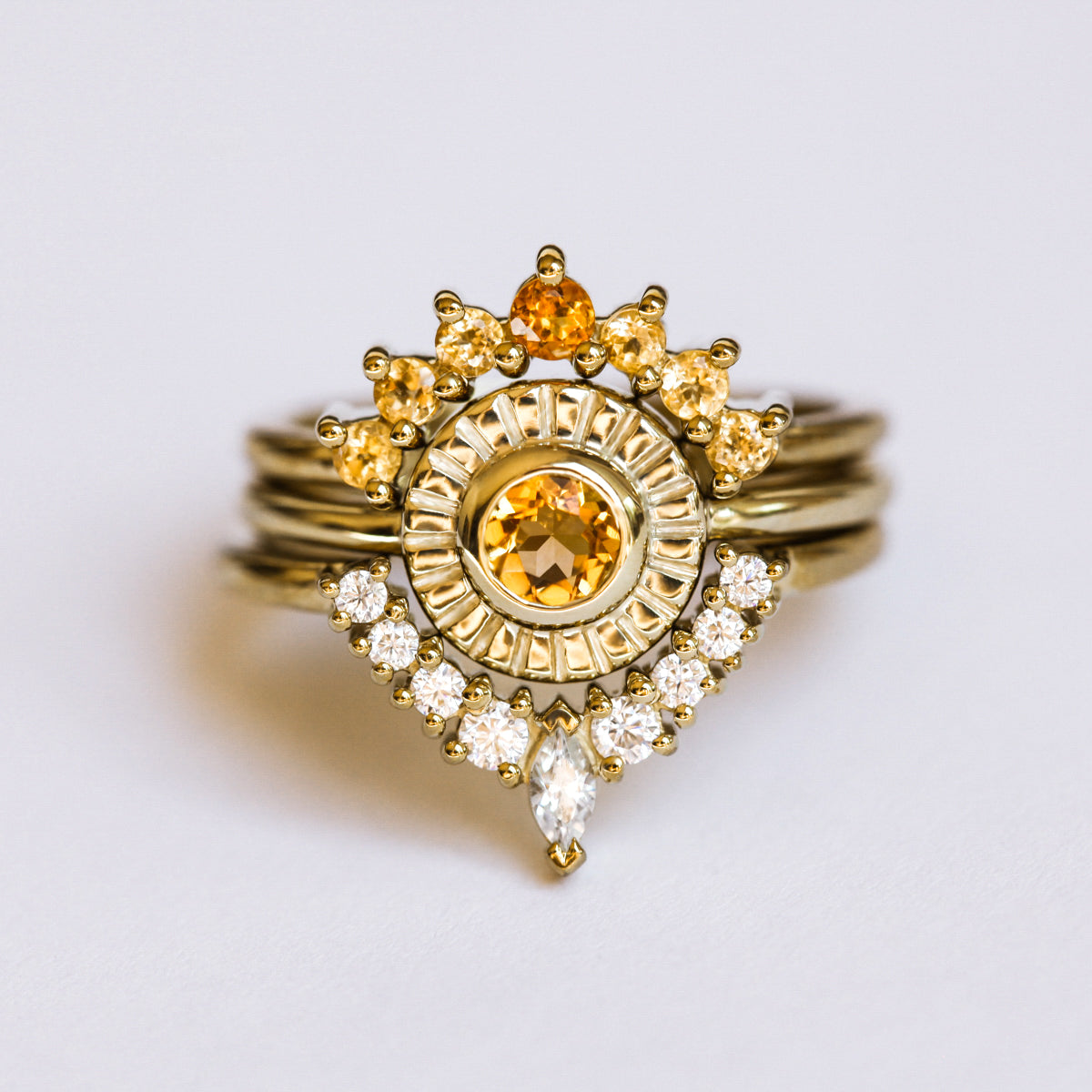 Sunset Ring set with Orange Citrine and Moissanite